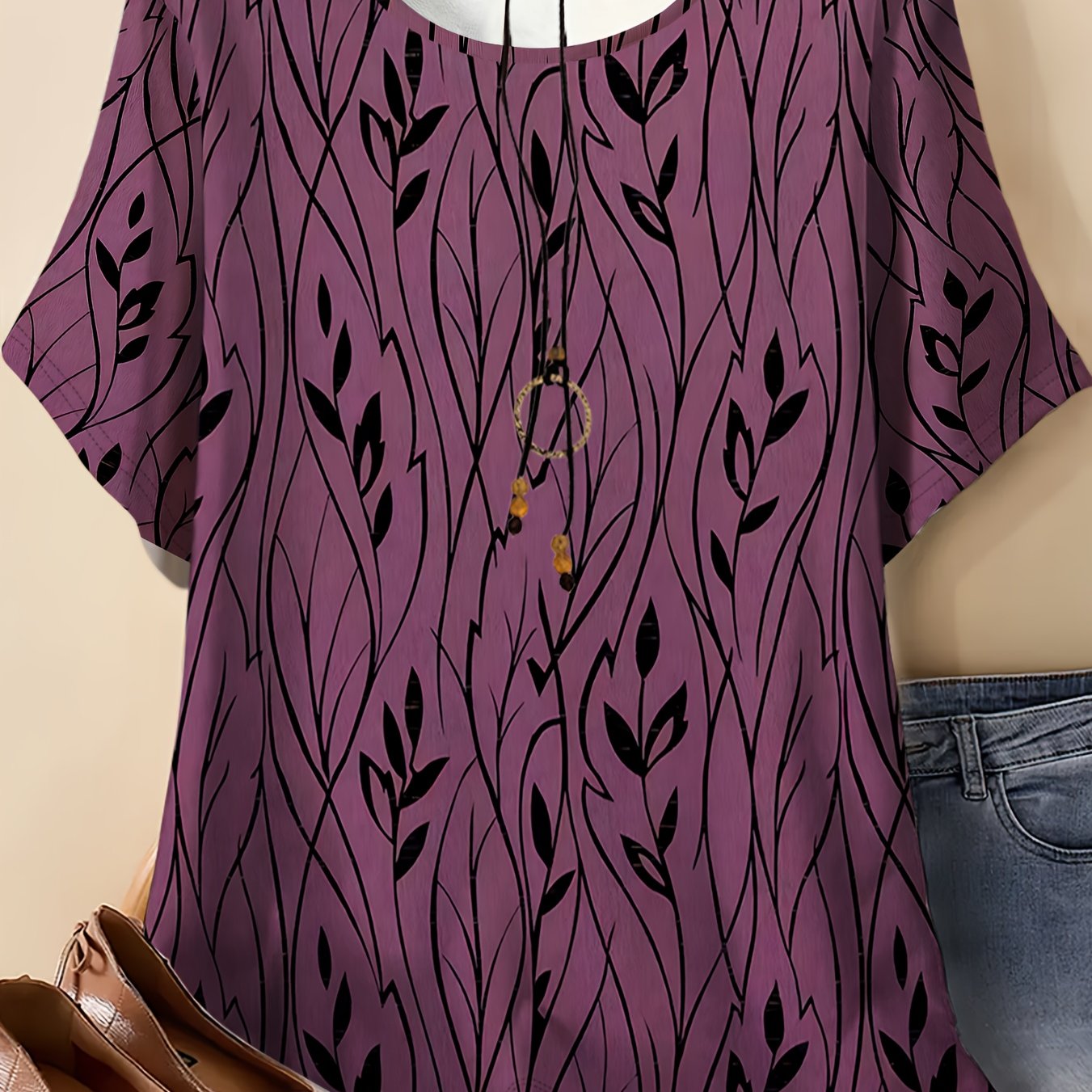TEMU Women's Plus Size Round Neck T-shirt, Casual Top For Daily , Suitable For Daily Commuting