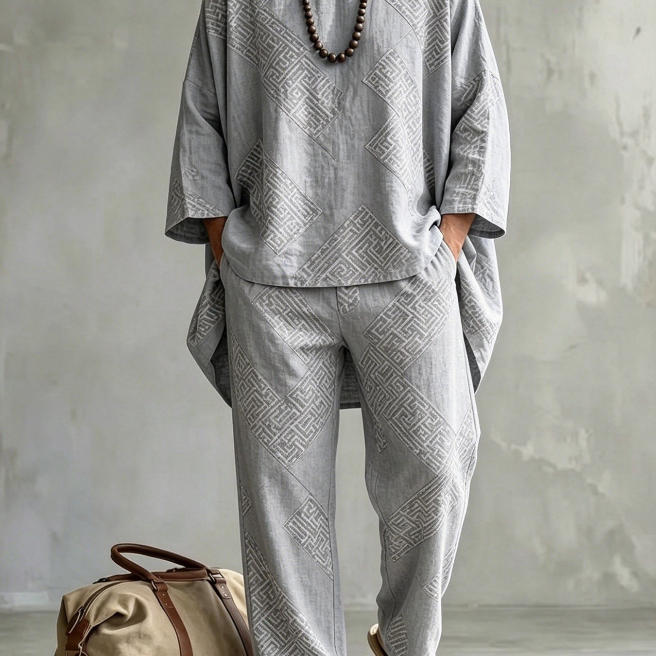 Fashionable Spring And Summer 's Lazy Casual Two-piece Set, Flat Outfit, Loose-, Straight-leg Pants For Daily, Street, And Travel Wear