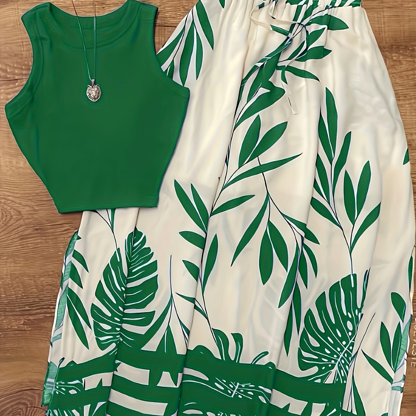 TEMU Ensemble de pièces d'été pour femme, style décontracté, imprimé tropical, à manches courtes et manches