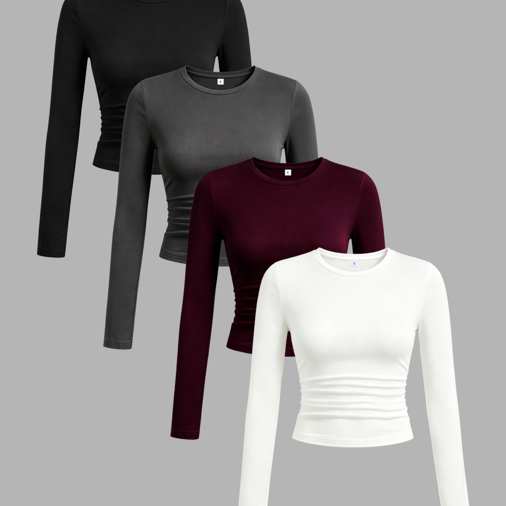 TEMU 4pcs Women's Fashionable Trendy Round Neck Casual Slim-fit Long Sleeve Hem T-shirt, In Multiple Colors, Suitable For Autumn And Winter