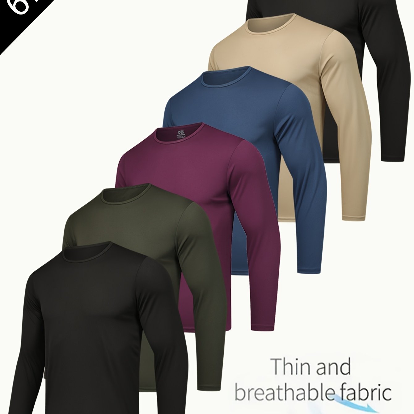 TEMU 6-piece Men's Quick-drying And Breathable Crew Collar Long-sleeved T-shirt - Activity And Casual Running Wear, Comfortable Polyester Top, For