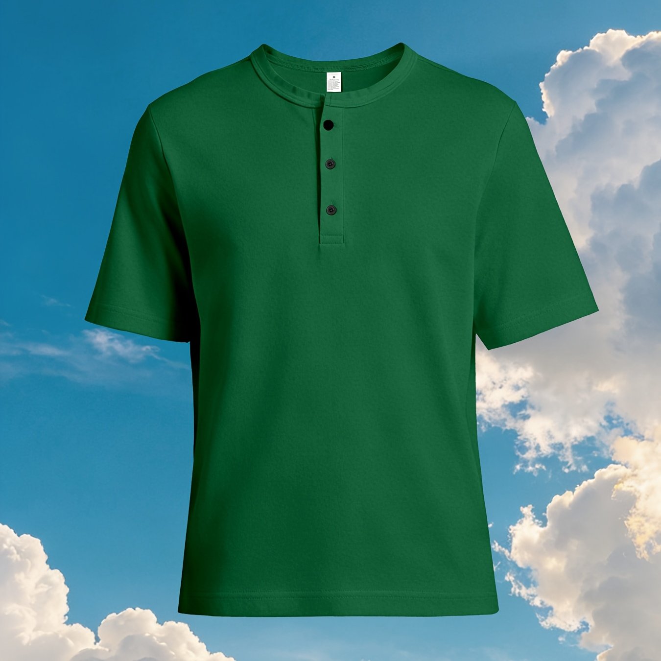 TEMU Summer Cool Men's Pullover, Solid Color Henley Neck Short Sleeve, Crew Neck Button Top