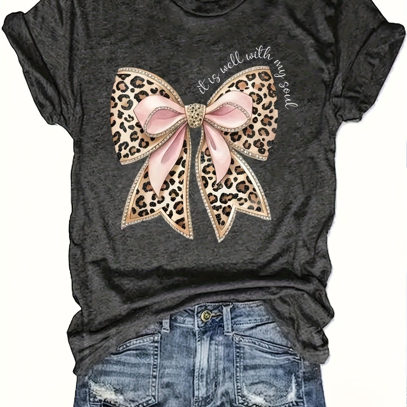 TEMU T-shirt With ' Is Good' Design, Featuring A Pink Coquette Bow And Religious Themes, Perfect As A Christian Gift. It Includes A Leopard And Is A