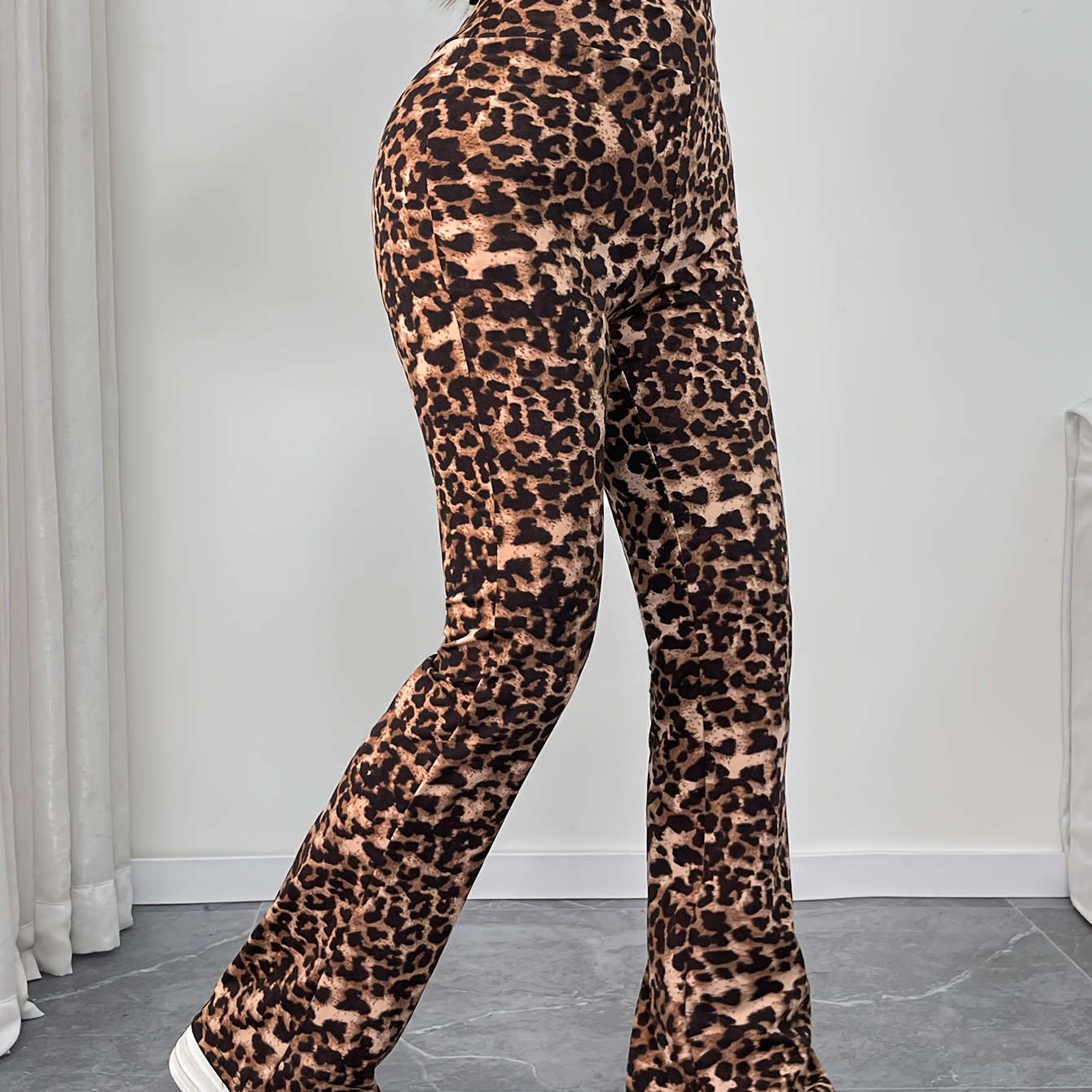 TEMU No-pocket Flared Trousers For Women - Sexy Ladies' Trendy Versatile Leggings - Wide-leg Flared Pants, Pants, Leopard Print And - Fashionable,