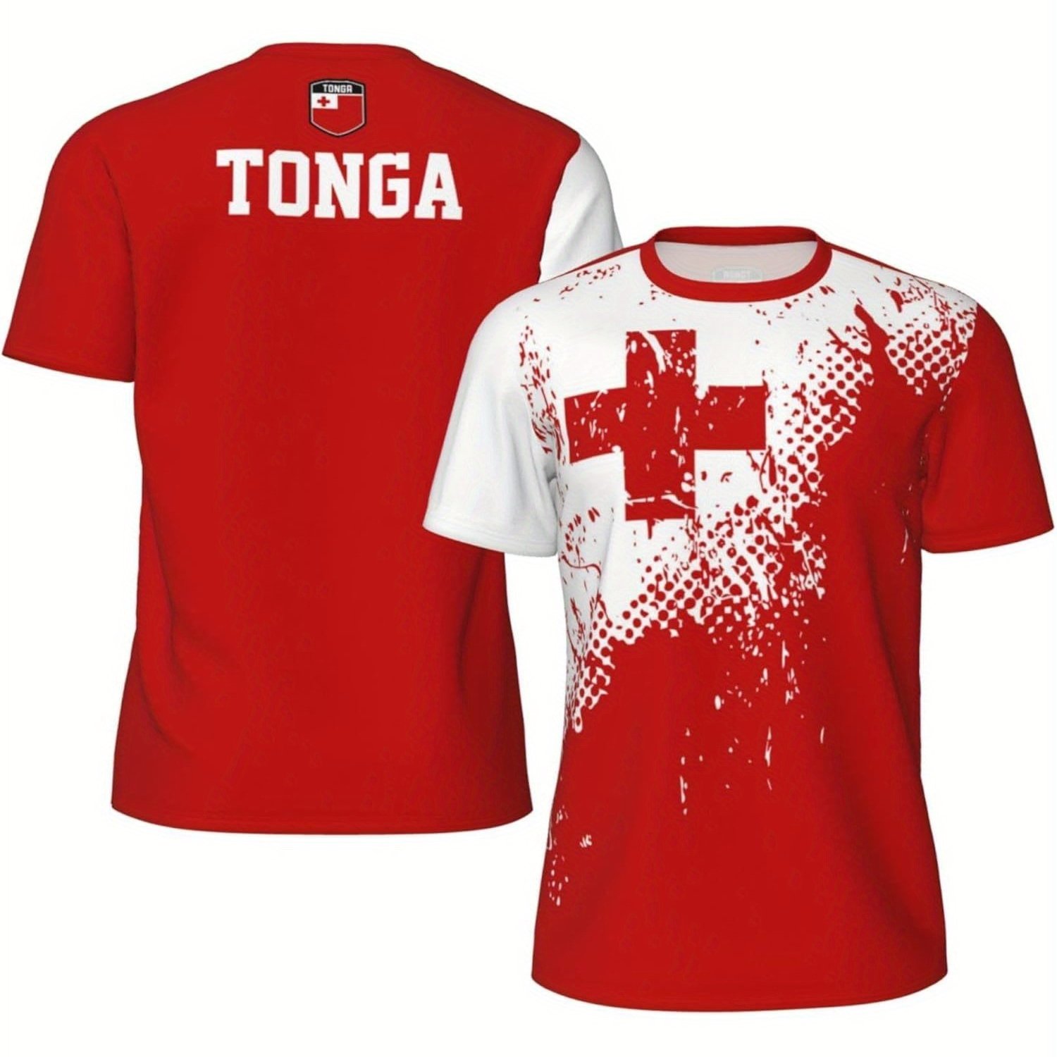 TEMU Printed Tonga Flag Sweatshirt, Suitable For Running, Cycling, Soccer, Tennis, And Fitness Enthusiasts - Modern Pattern Men's Casual Crew Neck