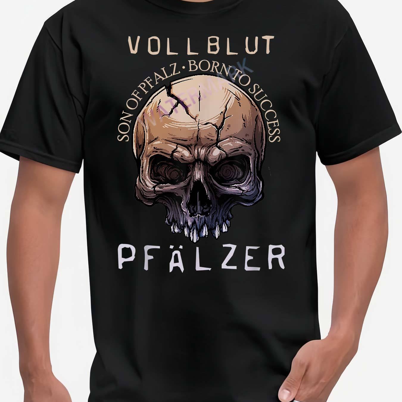 Men's Son Of Born To Success Homeland Pfalzkind Pfalzpower 98616 Skull Print T Shirt Black Casual Loose Fit Round Neck German Text Design Machine Washable Durable, Plus Size