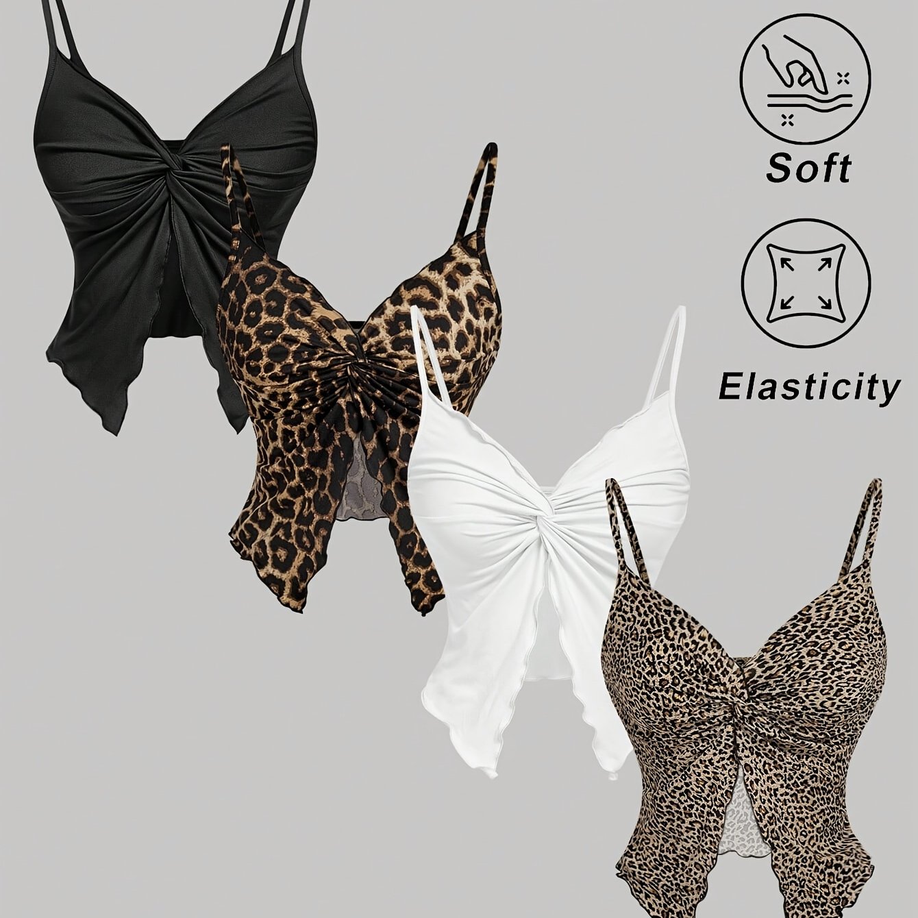 TEMU Women's 4pcs Set Featuring Twist Criss-cross Design, Including A Fashionable Camisole And Tank Top