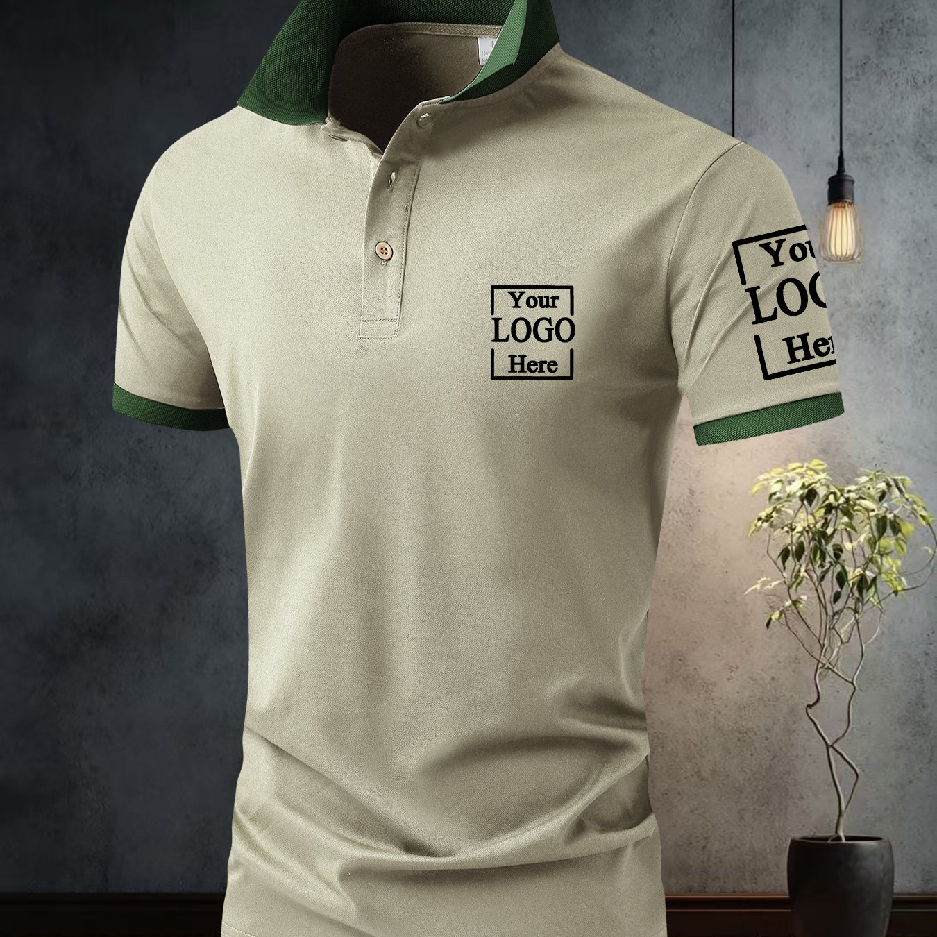 TEMU Custom Men's Golf Shirt - Casual Lightweight Business - Classic Khaki Collar , With Breathable Lapel Design, Premium Fabric - Customizable Chest