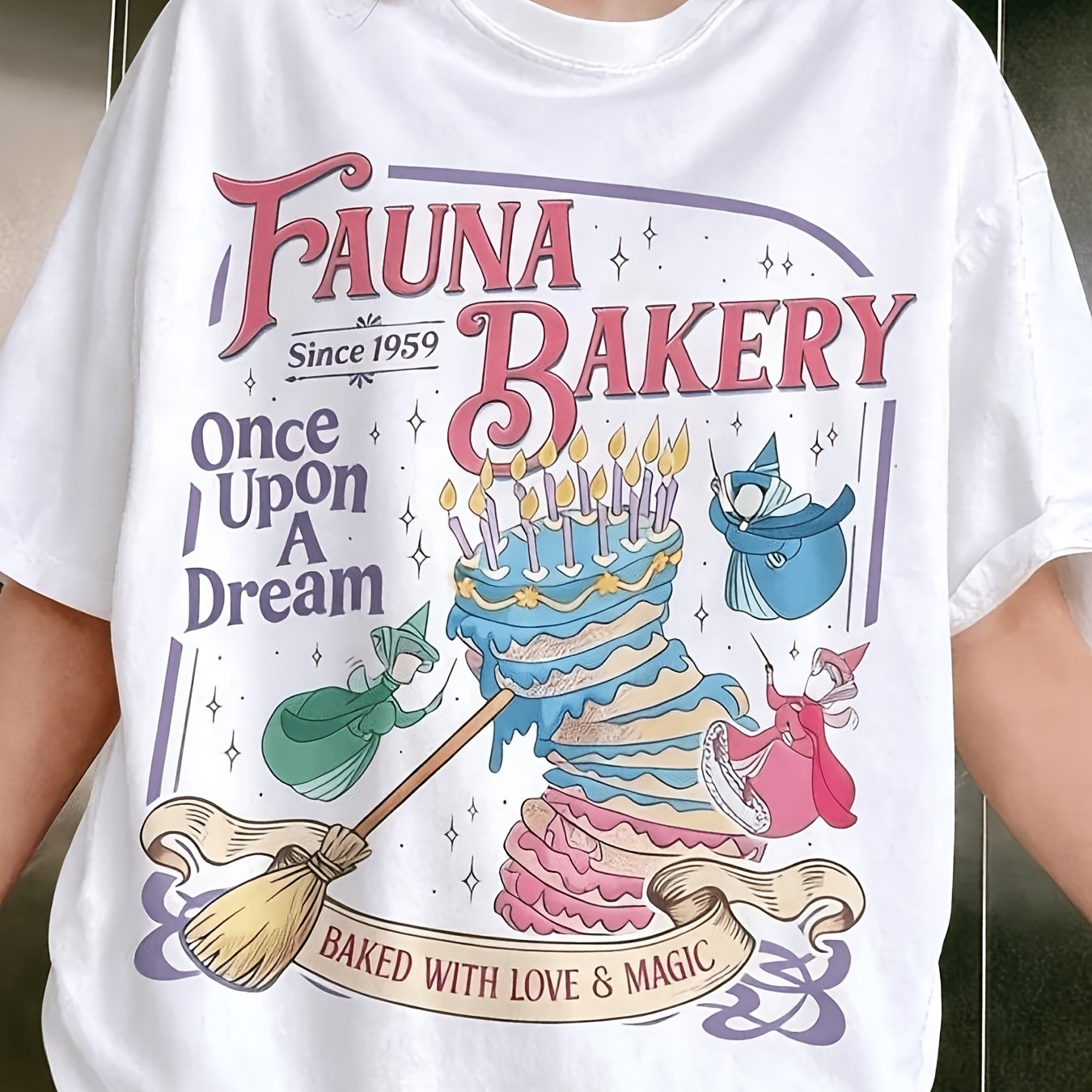 TEMU [printed Design-not Textured] Women's Printed Short Sleeve Top, Retro Tale Baking English Cartoon Print, Blouse