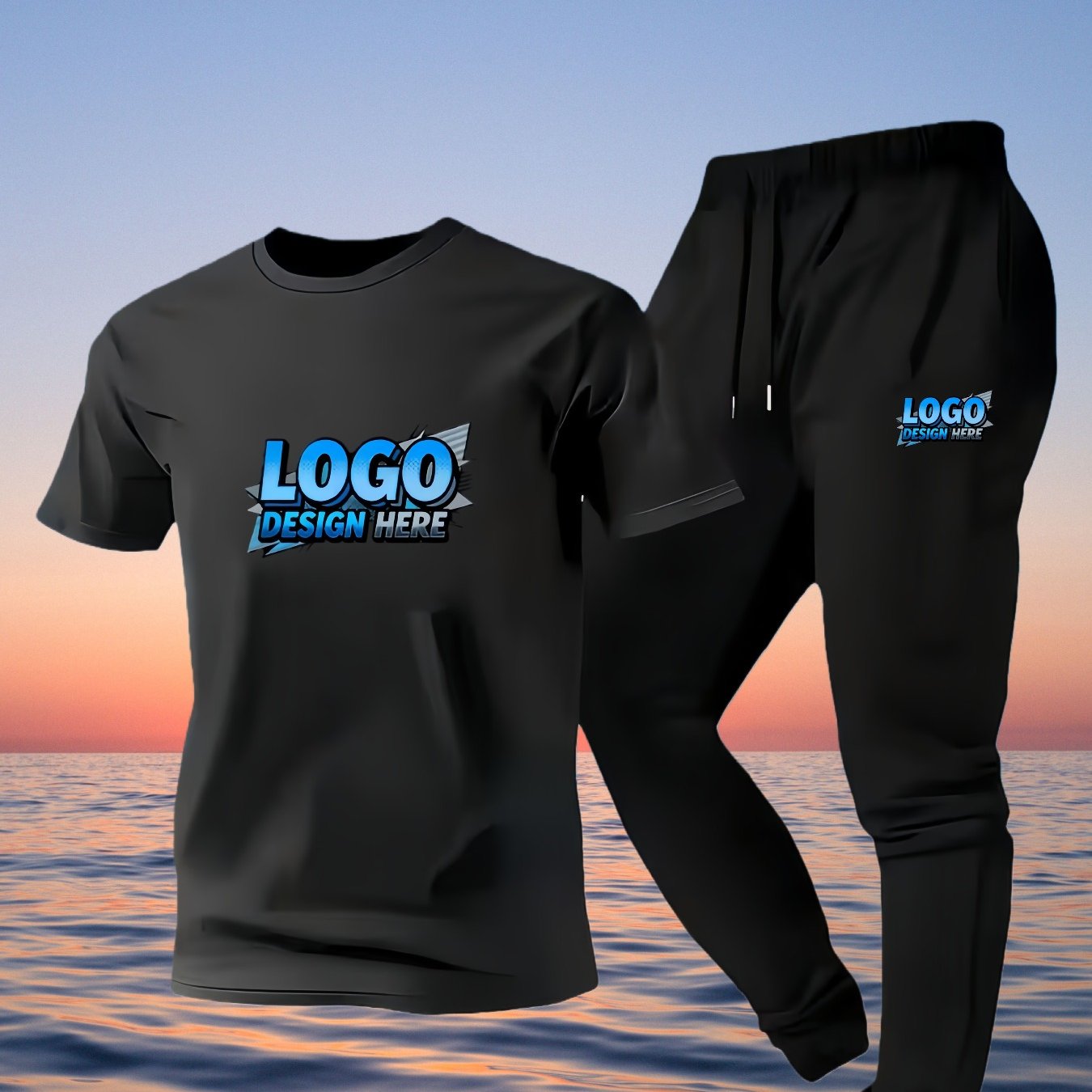 TEMU Custom Spring/summer Men's Short-sleeve Round-neck T-shirt And Pants Set, , Minimalist Style. Suitable For Anniversaries/holidays/graduation