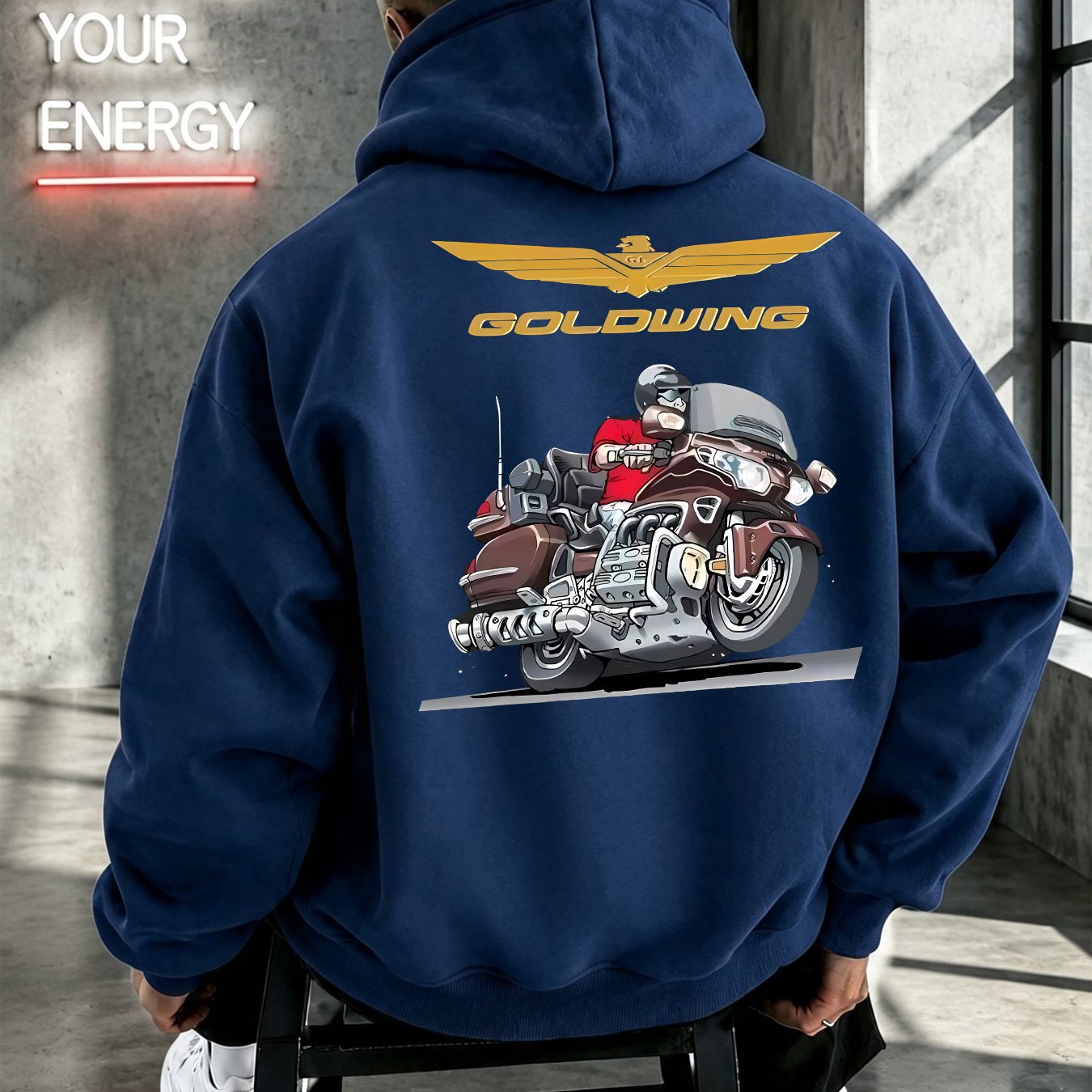 TEMU Men's Sweatshirt Motorcycle Riding Illustration Print, European And Style, Mature