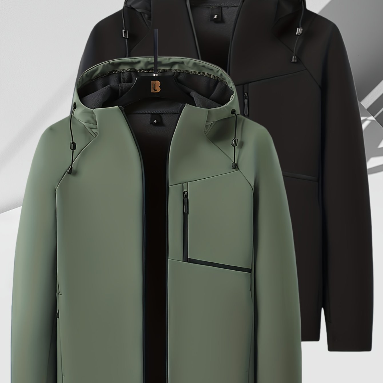 TEMU Spring Men's Women's Fleece-lined Breathable Hooded Jacket - Breathable Softshell Outdoor Coat With Zipper Pockets, Machine Washable, Black -