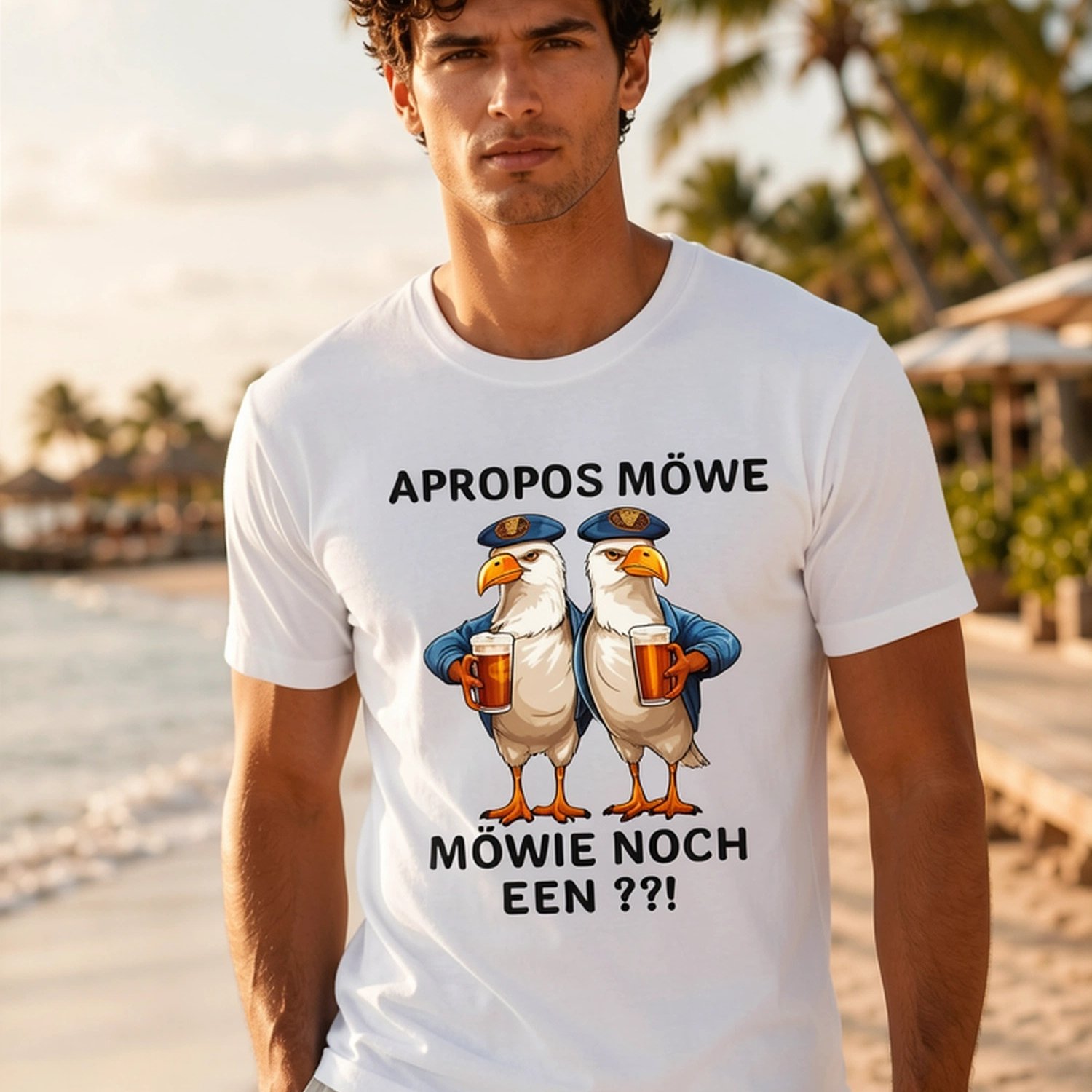 Image of Seagull Noch Een Funny Seagull Beer Motif T-shirt Black For Men Summer Casual T-shirt - Lightweight Tee For Seaside Vacation, Beach Resort