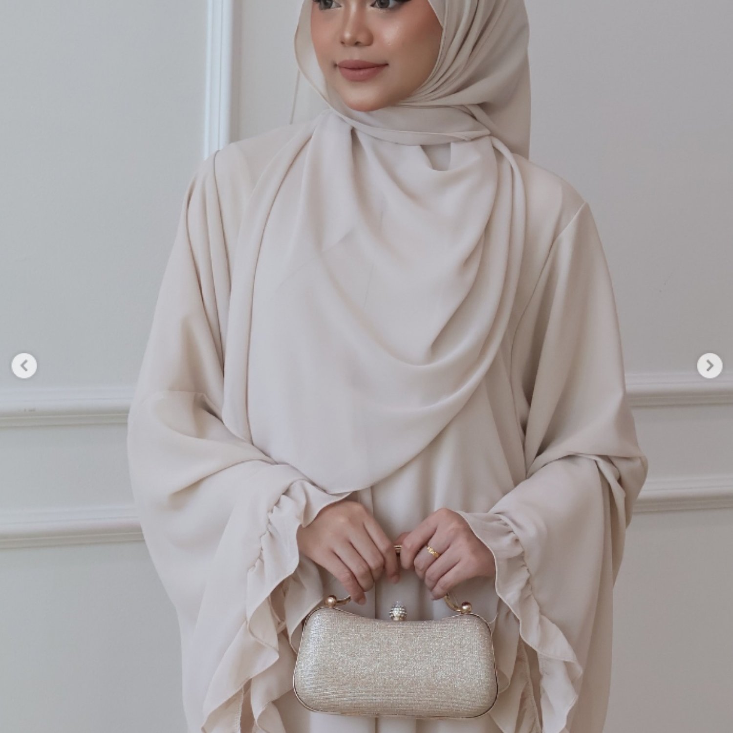 E-shop Plus Size - Plus Size - 2-teiliges Gebetsoutfit, Abaya-Kleid mit langen Rüschenärmeln und Hijab Kopftuch, festliche muslimische Damenbekleidung