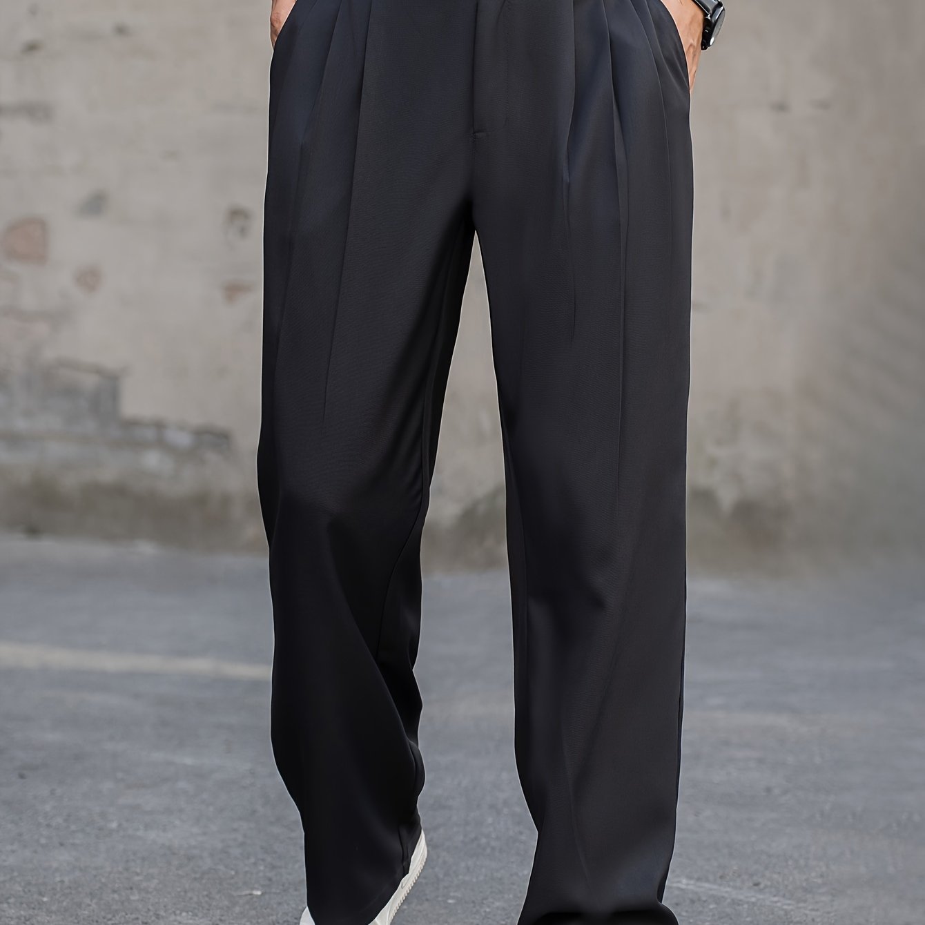 Men's Casual Loose-fit Trousers, Solid Style Polyester Pants For Spring/autumn, Smart Casual