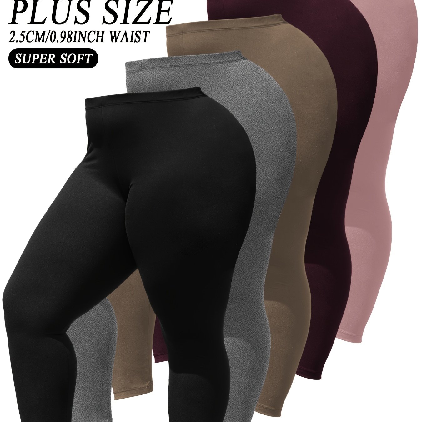 TEMU Women's Plus Size Full-length 5 Pack & Strong Workout Leggings - High- Full-coverage Athletic Pants, Opaque Gym Wear For Running, Yoga,