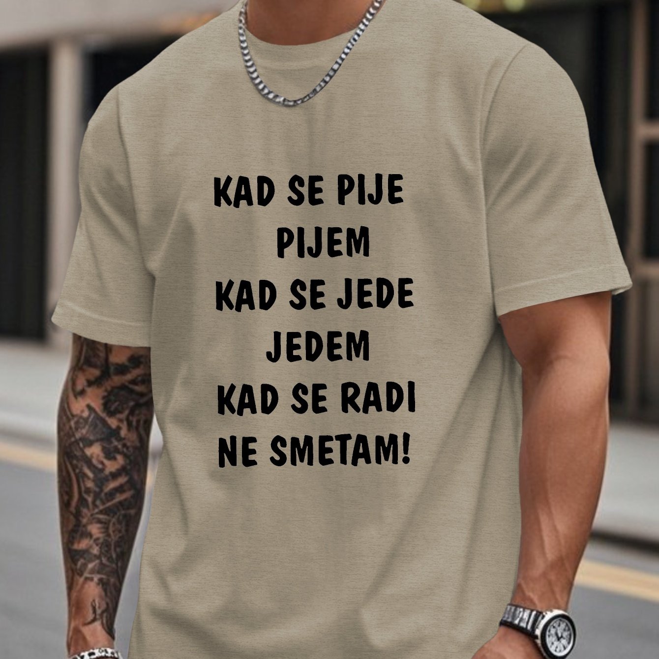 TEMU Men's Funny Croatian Quote T-shirt - Casual Short Sleeve Crew Neck Summer Top With Unique , Black With White Text, Lightweight & Breathable