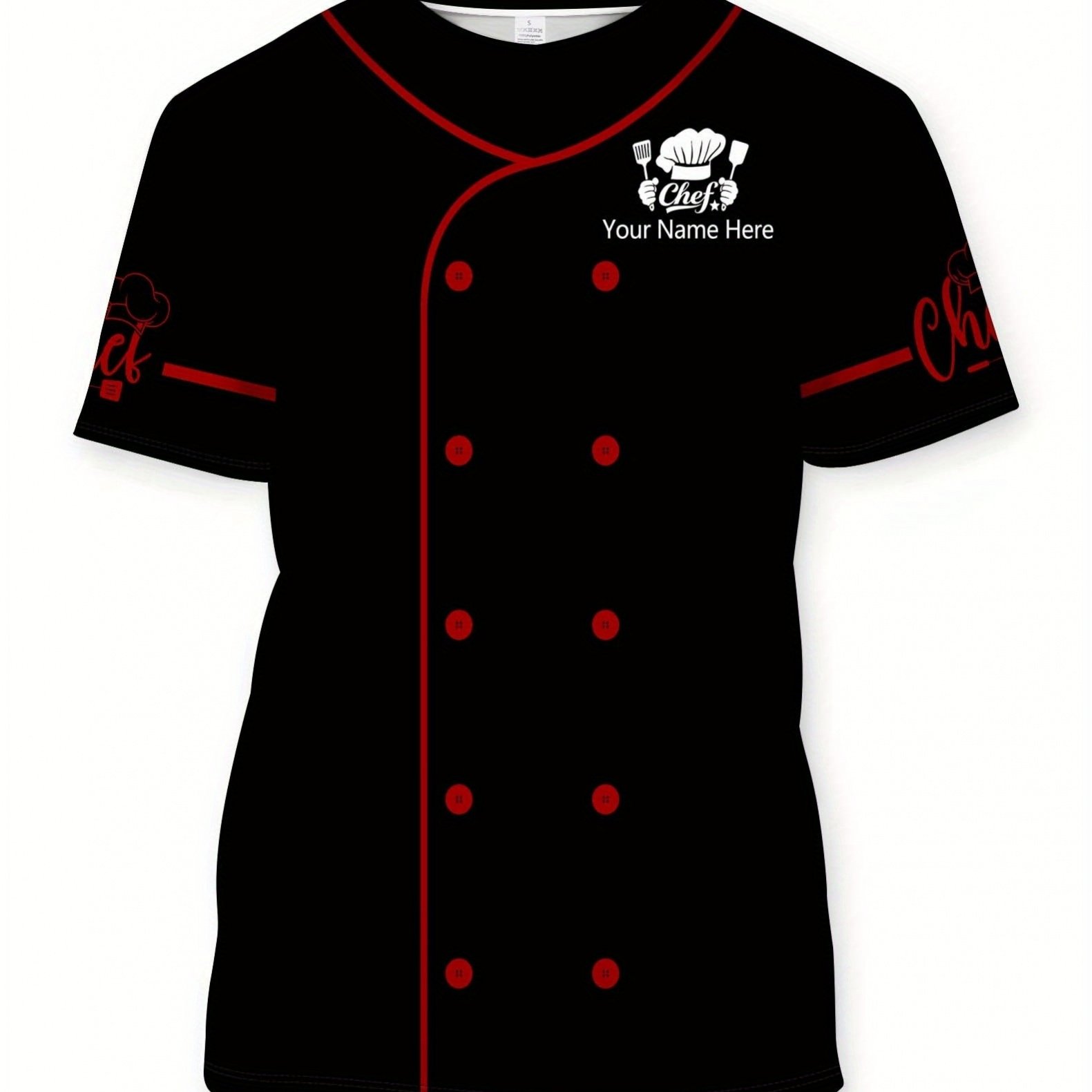 TEMU Custom Name Printed T-shirt, Chef Uniform Round Neck Short Sleeve Tee, Fit, Chef T-shirt, Casual Party Wear, Custom T-shirt, Holiday Gift, Baker