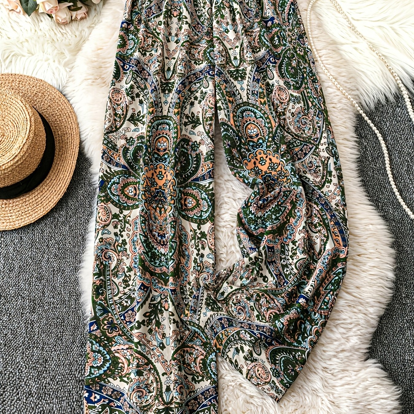 E-shop Plus Size - Plus Size - Bedruckte, lässige Urlaubs-Hosen mit weitem Bein