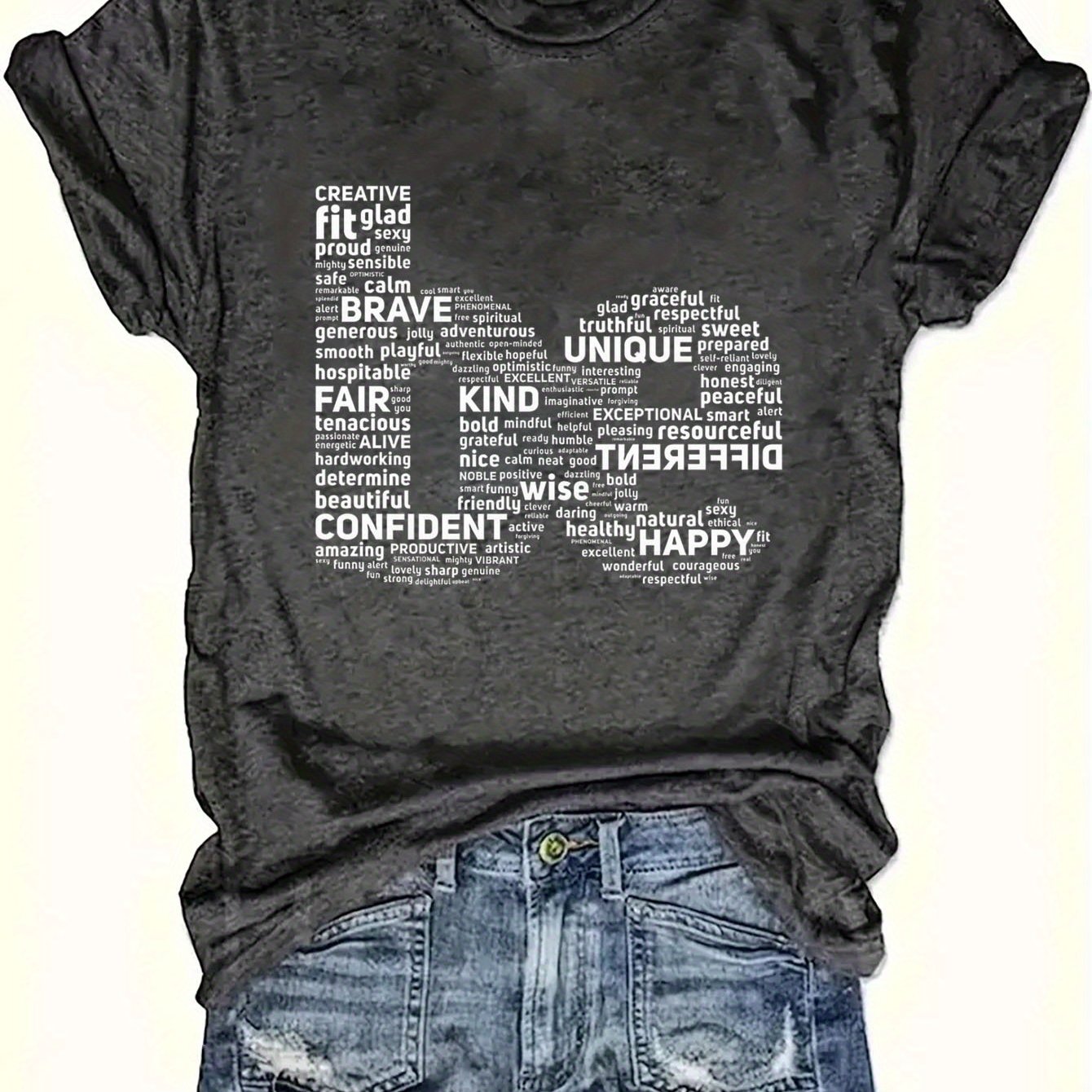 TEMU A Short-sleeved, Round-neck T-shirt Featuring An Alphabet Print, Perfect For Casual Daily Wear, Stylish And Comfortable, Designed For Women