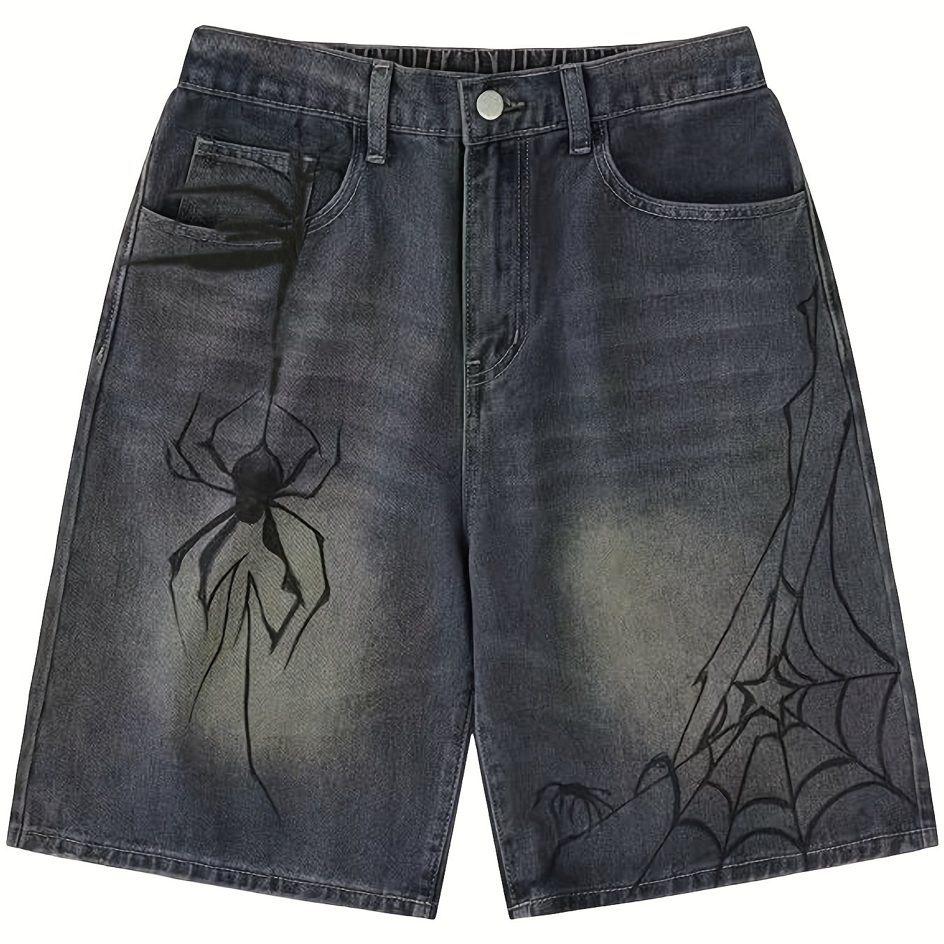Dark Spider Print With Elastic Bermuda Retro Y2k Mid-length Shorts Denim Shorts