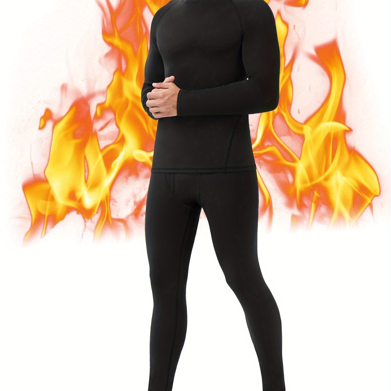 TEMU Thermal Underwear For Men, Fleece Lined Mens Winter Base Layer Set Running Long , Solid Color