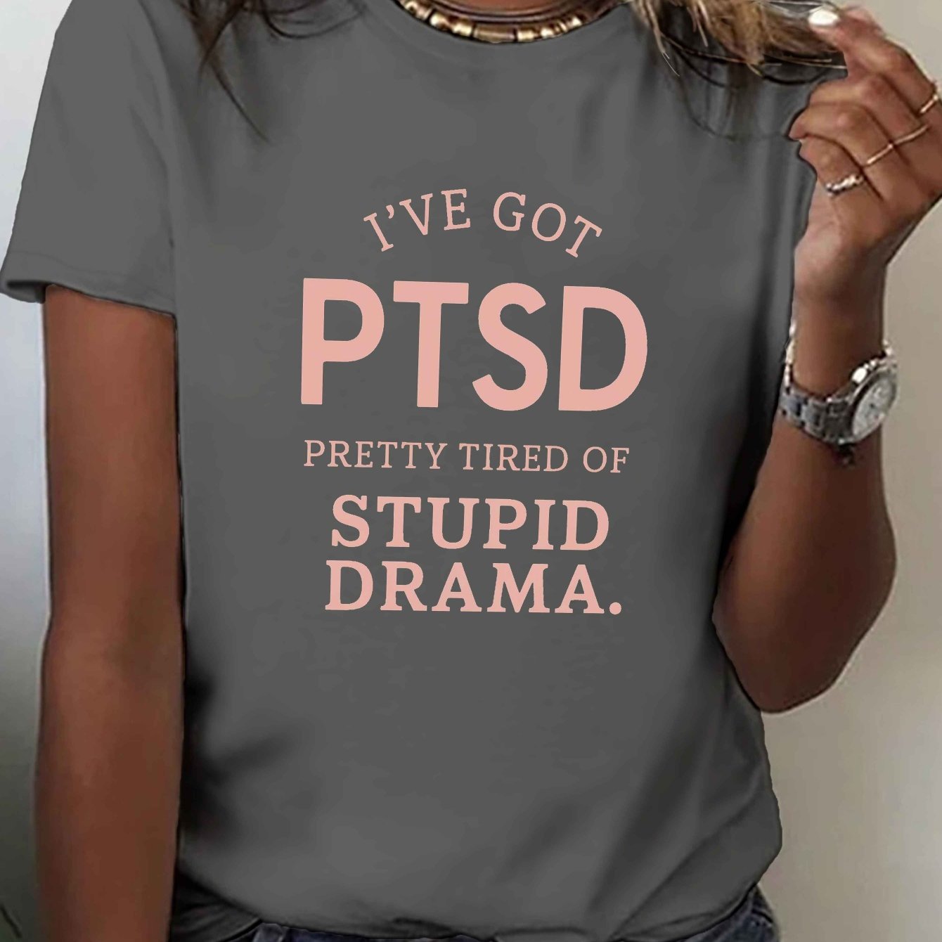 TEMU Women's Ptsd Awareness " Got Ptsd" Print T-shirt - Ptsd Symptoms Top, Short Sleeve Crew Neck Casual Tee, Mental Apparel