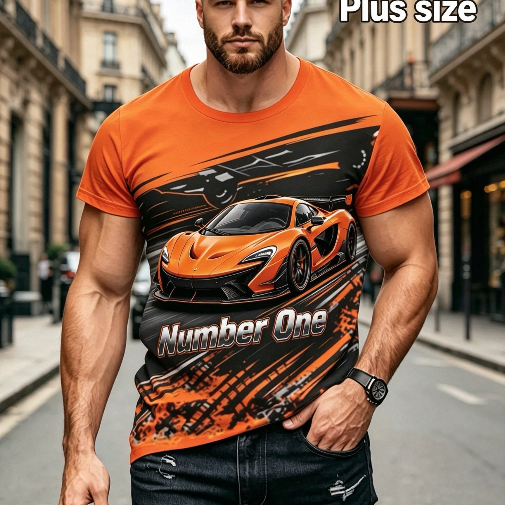 TEMU Plus Size Men's Short Sleeve T-shirt 2xl-9xl, Graphic, Loose Neck Top, Micro-stretch Breathable Polyester Fabric, Machine Washable, European And