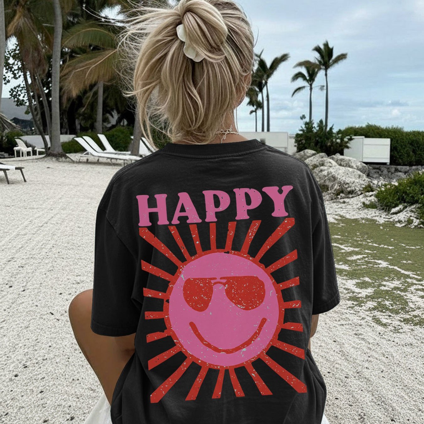 Image of A With Fashion Glasses Theme Designed Pure T Shirt Women's T Shirt High Quality T Shirt Summer Beach Wear For Who Love Sunshine And