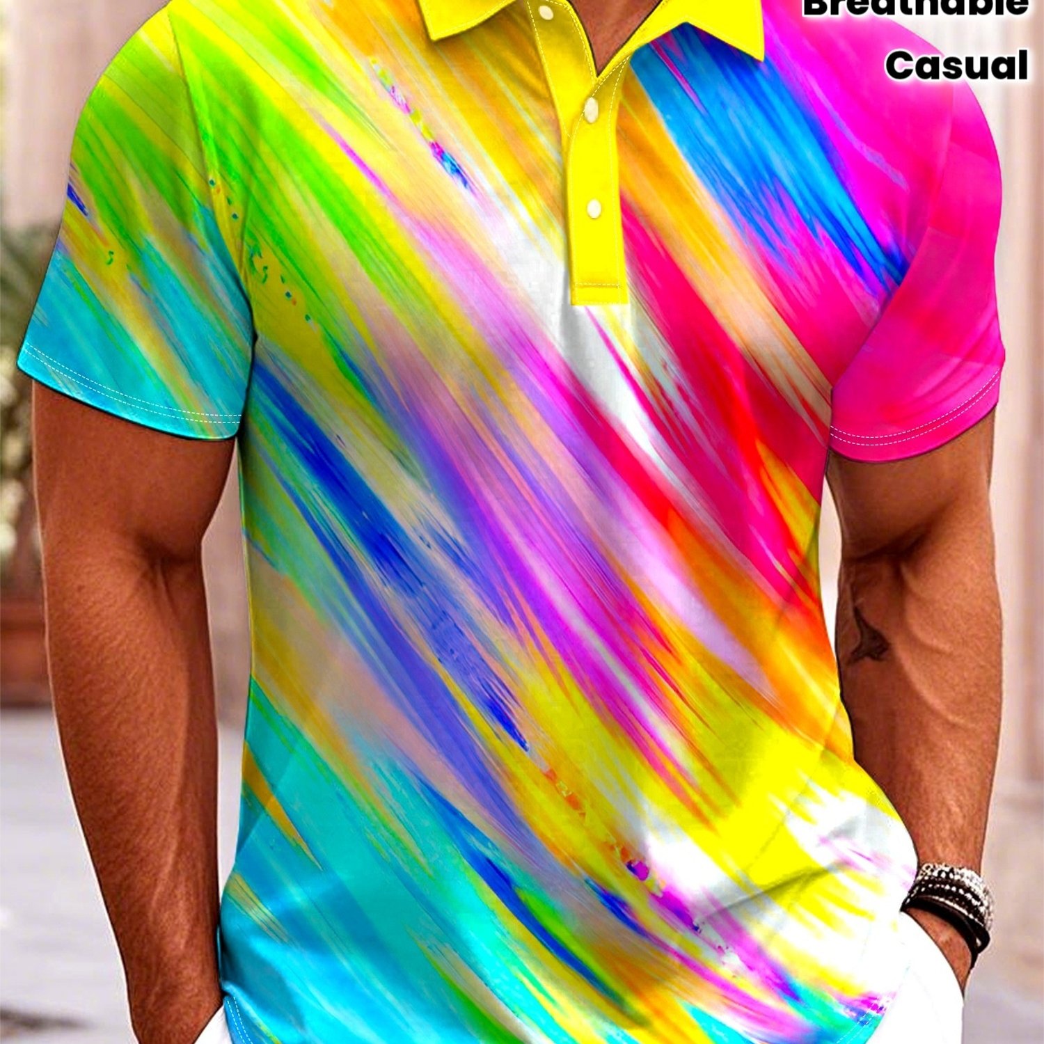 TEMU 2026 Summer 's Shirt [printed Design - Not Textured] Men's Gradient Short-sleeve Shirt - Lightweight And Breathable, Casual Semi-formal Wear,
