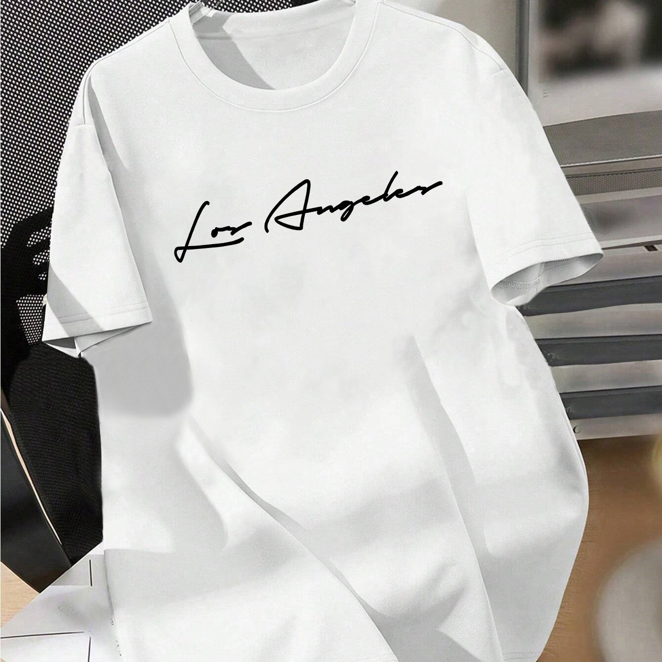 TEMU Los Angeles-themed Summer Short-sleeve Pattern Print T-shirt, Versatile Men's Inner Base Layer Short-sleeve Top