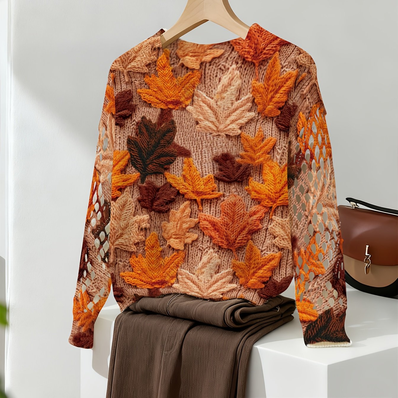 TEMU [printed Design – Not Textured] Elegant Autumn, Winter, Spring, And Summer Styles Suitable For . Bohemian Fashion, Trendy And -neck Long-sleeve