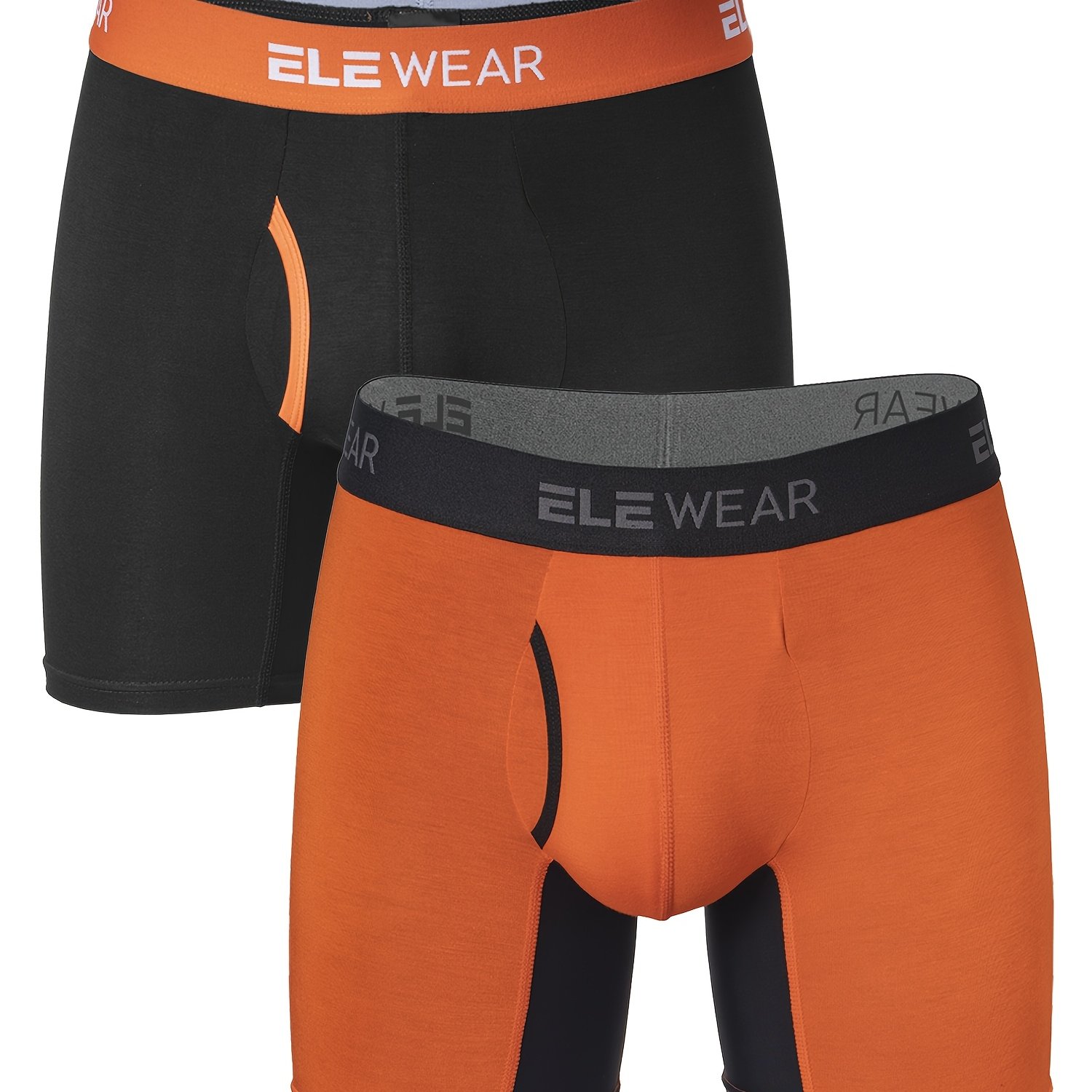 TEMU 2pcs Elewear Bamboo Fiber Men's Underwear, Side Opening Long Boxer Briefs, For Sports And Leisure, Moisture-wicking