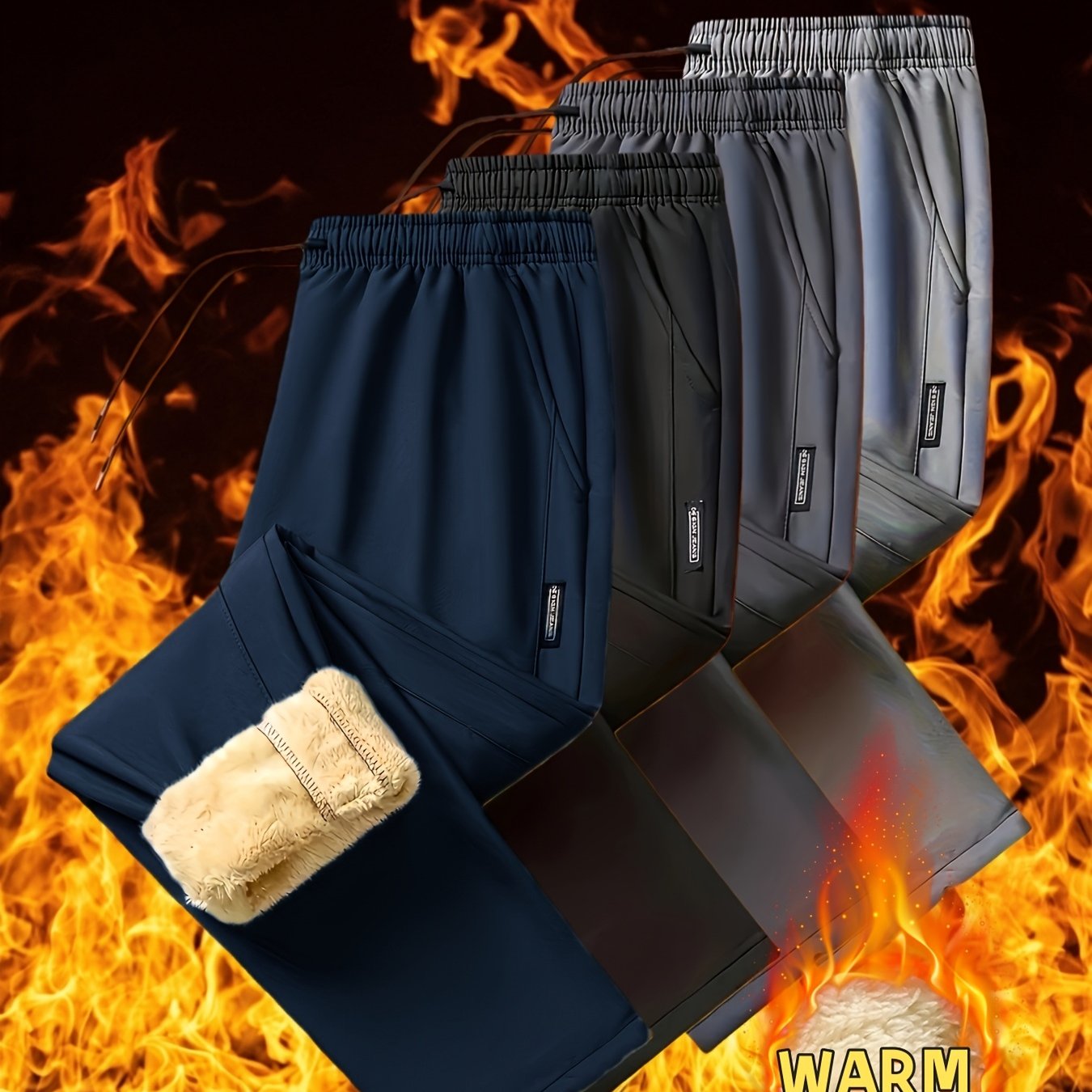 TEMU 1-pc Of Men's Thermal Pants, Elastic Waistband, Slanted Pockets, Fleece-lined Straight-leg Pants, For Men