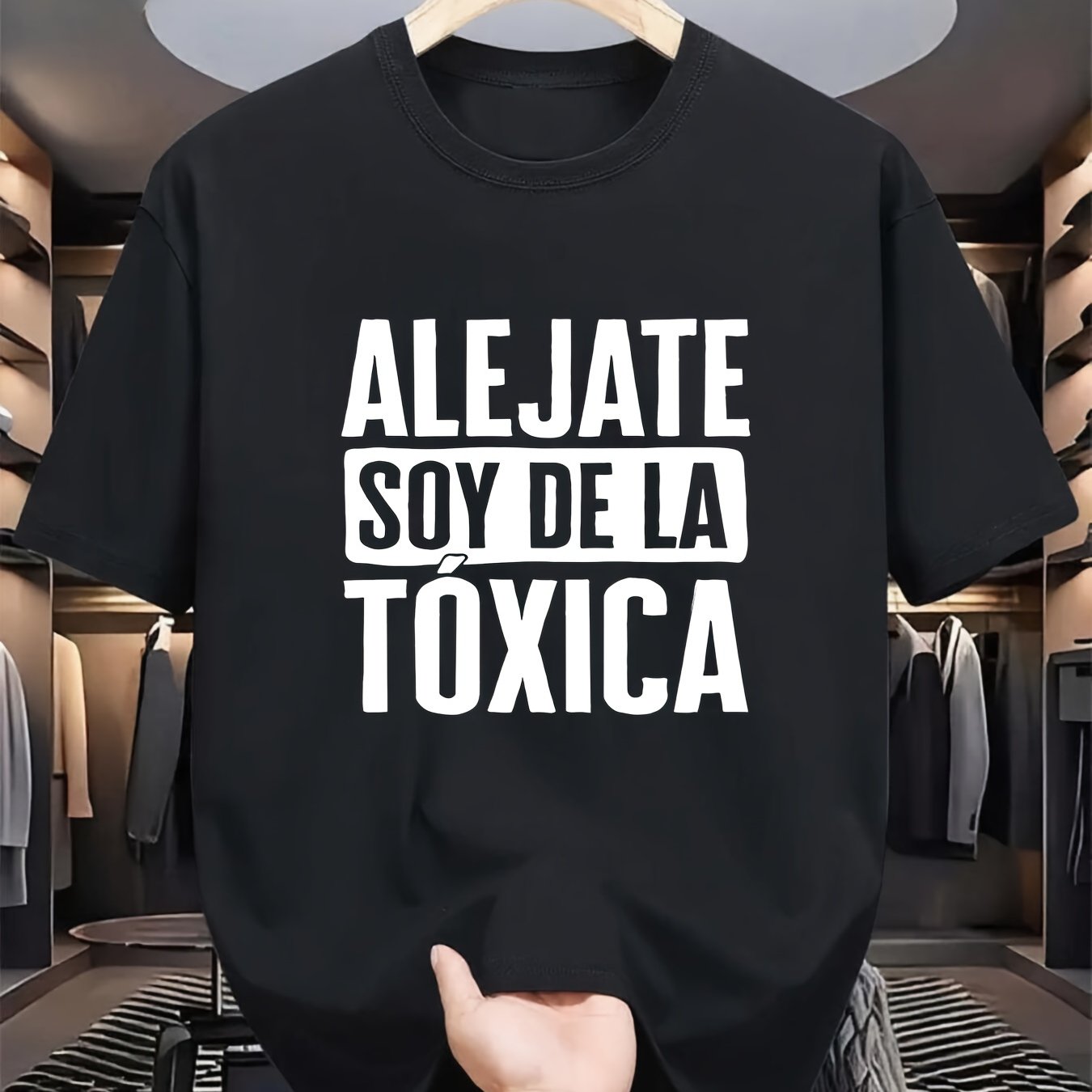 TEMU Camiseta casual para hombre con estampado en español 'ALEJATE SOY E ' - Transpirable, cuello , manga corta, ropa de y verano y estilo para
