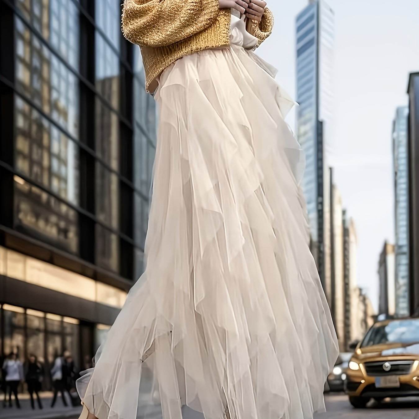 E-shop Unregelmäßiger Mesh Halbrock Damen Frühling Herbst Winter Lange Länge Puff Kuchen Kleid