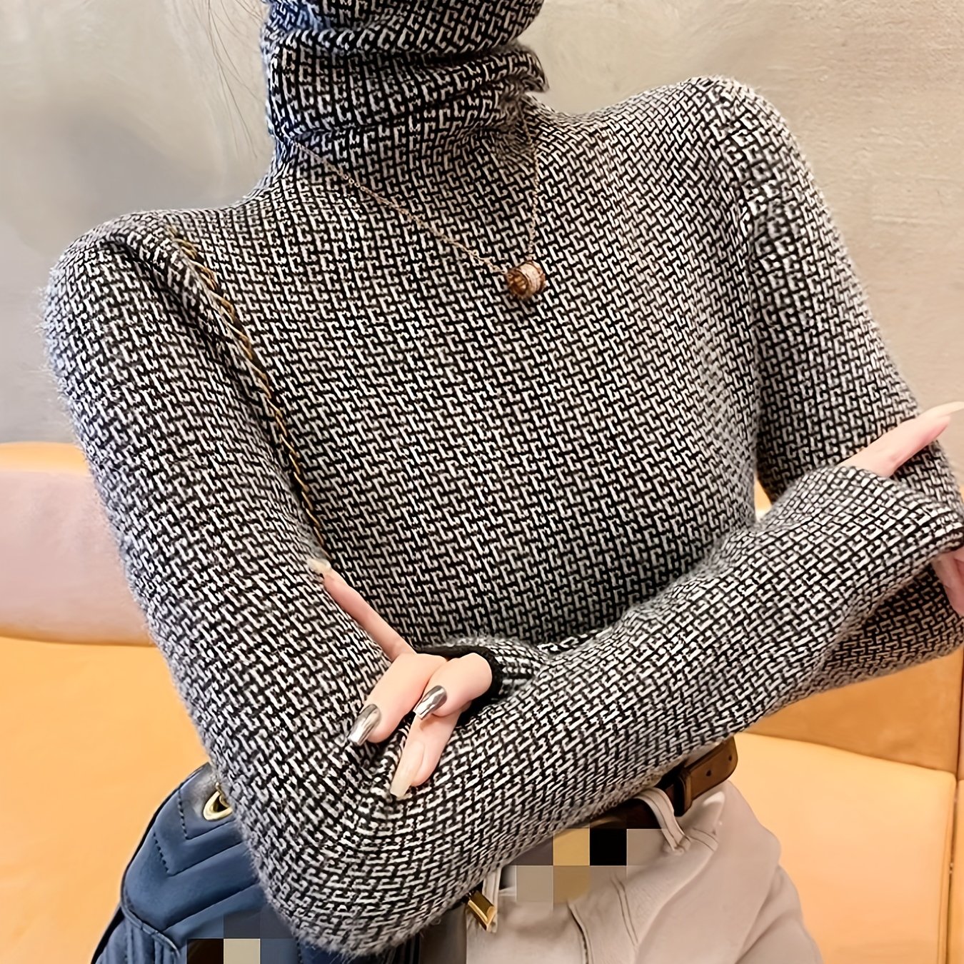 TEMU Pull à col roulé bas de doublure pour femmes