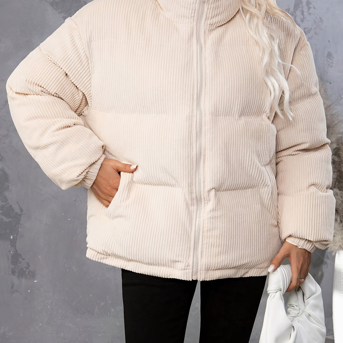 E-shop Einfarbige Damen Jacken Modelle Vielseitige Cordstoff Einfarbige Bäckerei Kleidung Mode Stehkragen Topcoat
