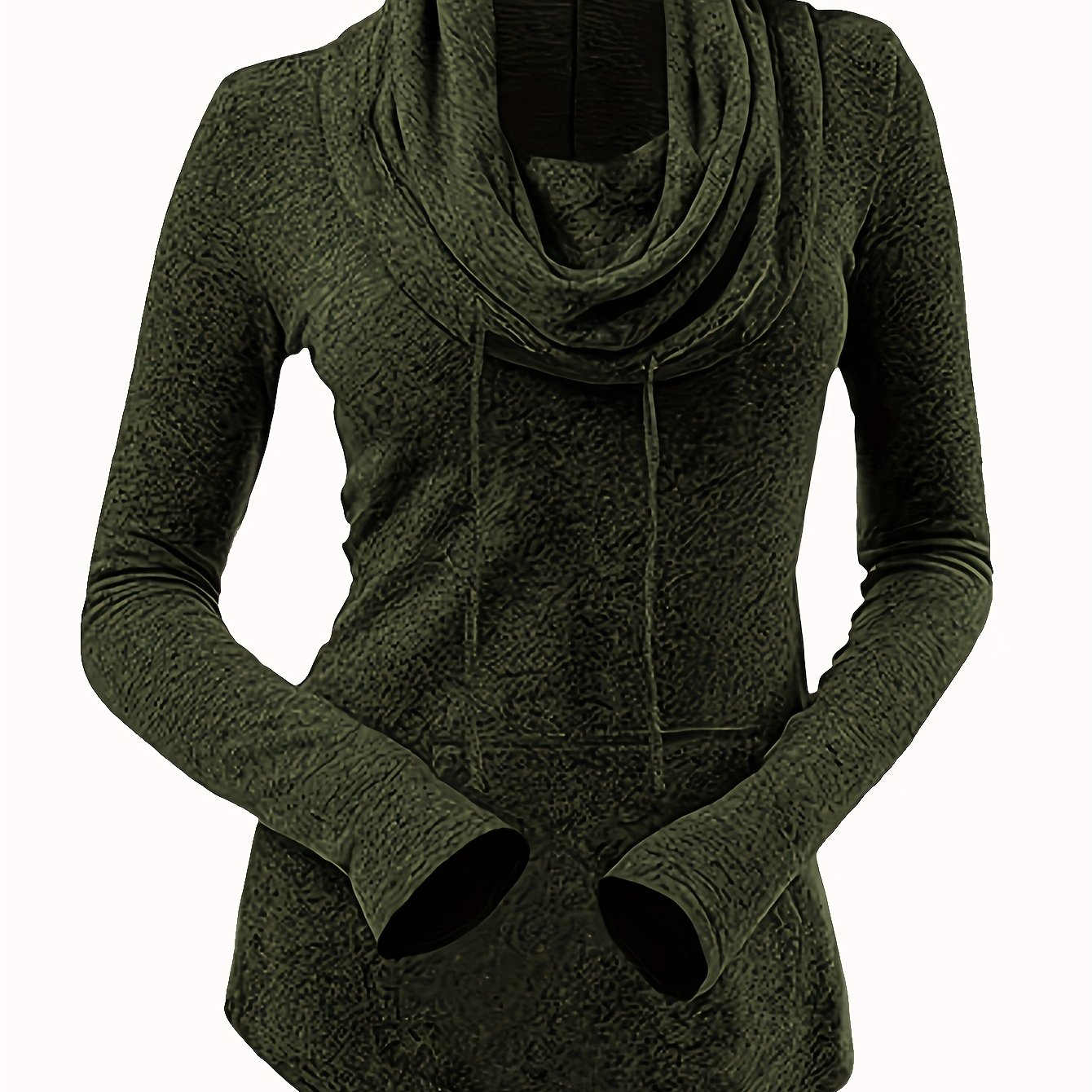TEMU Women's Autumn/winter Solid Color Turtleneck Drawstring With Curved Hem And Front Pocket Casual Top