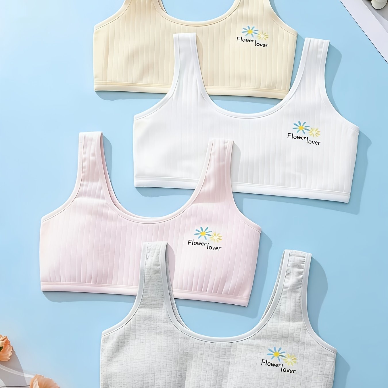 Image of 4pcs Girls Training Bras, Soft Breathable Cami Bras For 7-12 Year Old Teens, Comfortable Seamless For Daily Wear