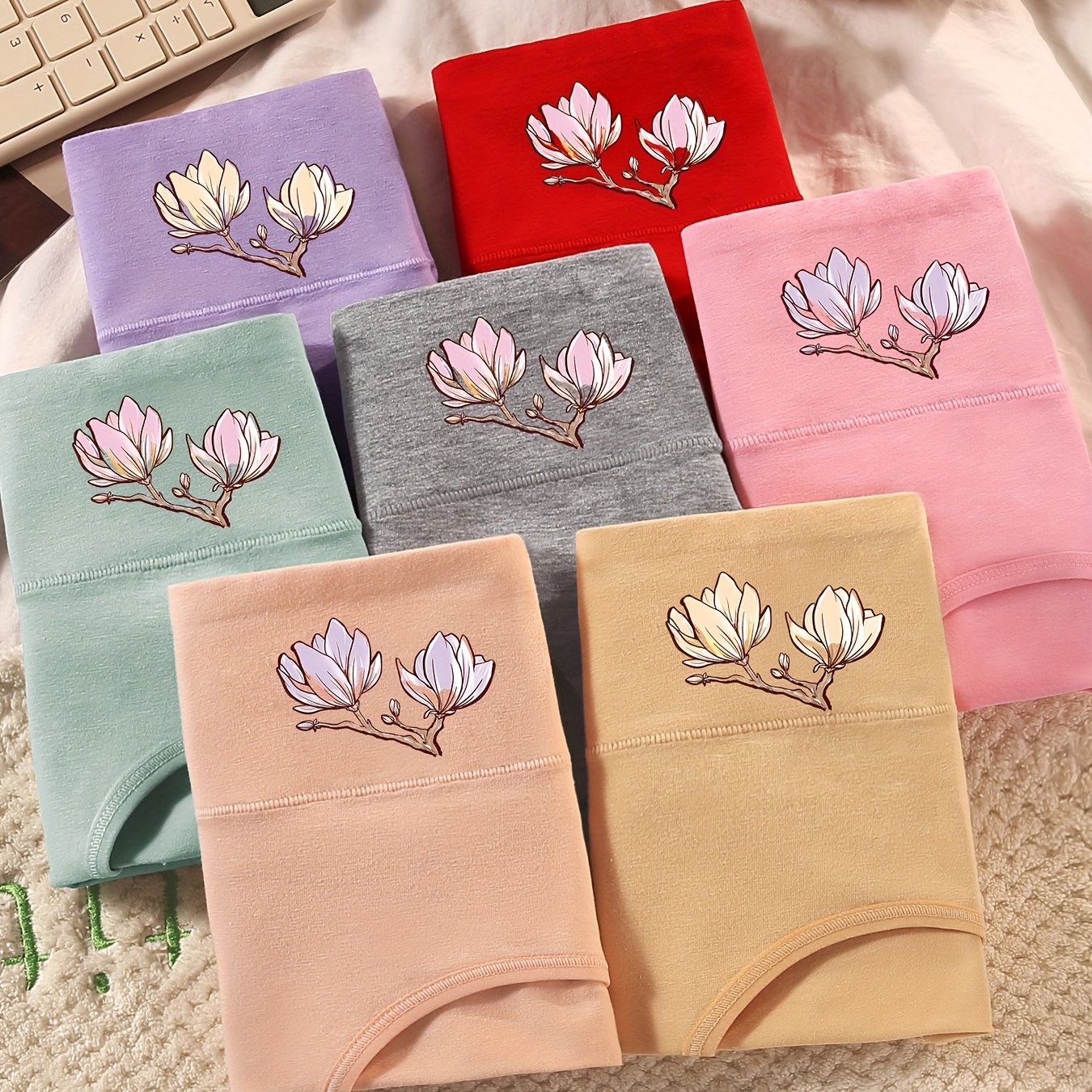 7pcs Floral Pattern Panties, Elegant Soft & Comfy Everyday Panties, Women's Lingerie & Underwear