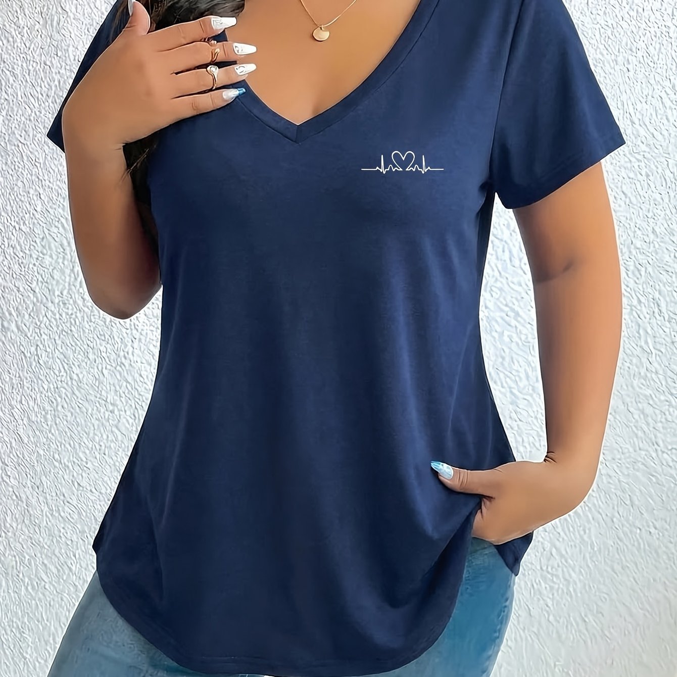 TEMU Taglie Forti, T-shirt da Donna Taglie Forti con Scollo Motivo Geometrico