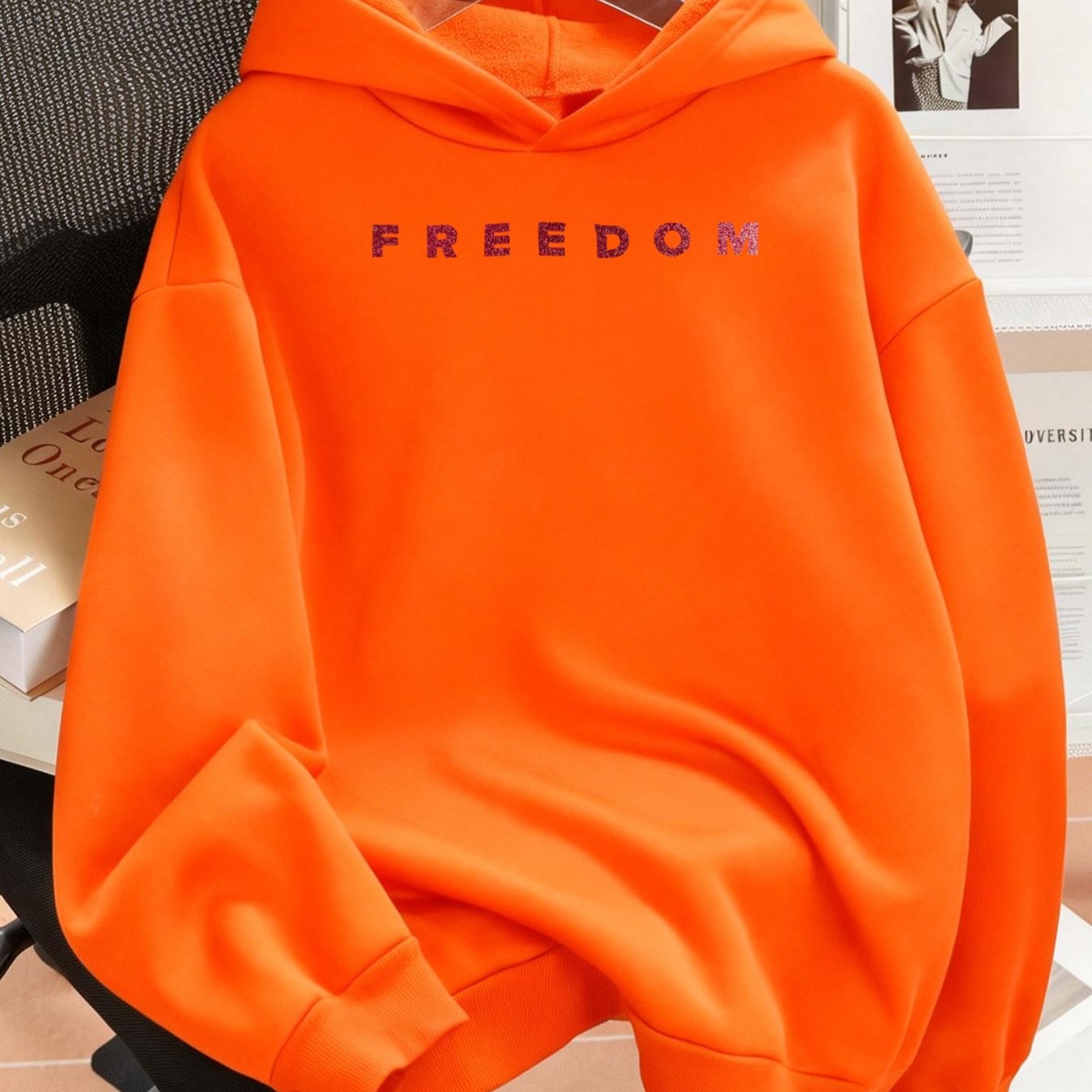 TEMU Plus Size 1pc Fashionable Women's Autumn And Winter Warm Hooded Sweatshirt, Elegant And Beautiful Y2k Style Letter Print Shows Charm Pattern