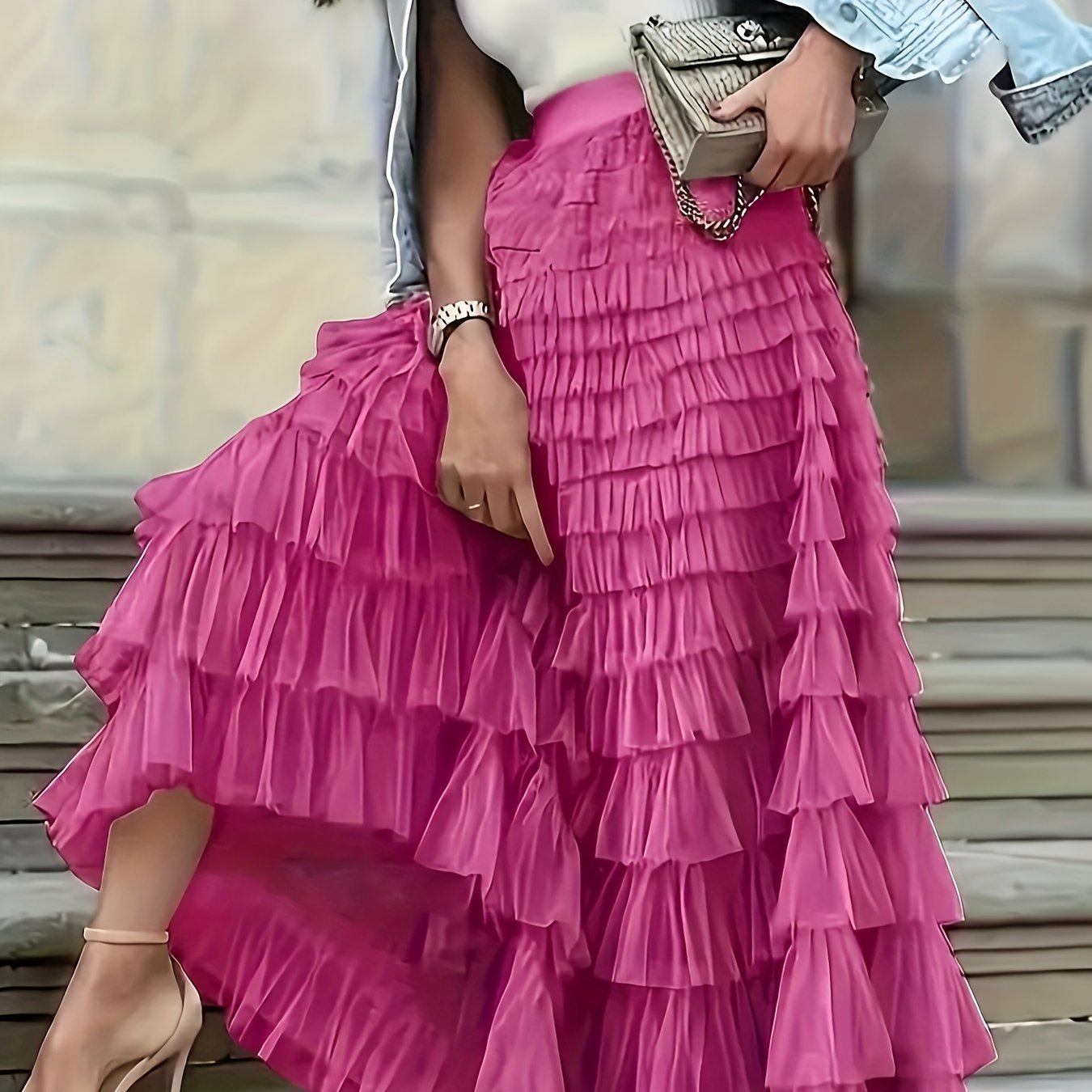 Plus Size, Plus Size Layered Mesh Skirt