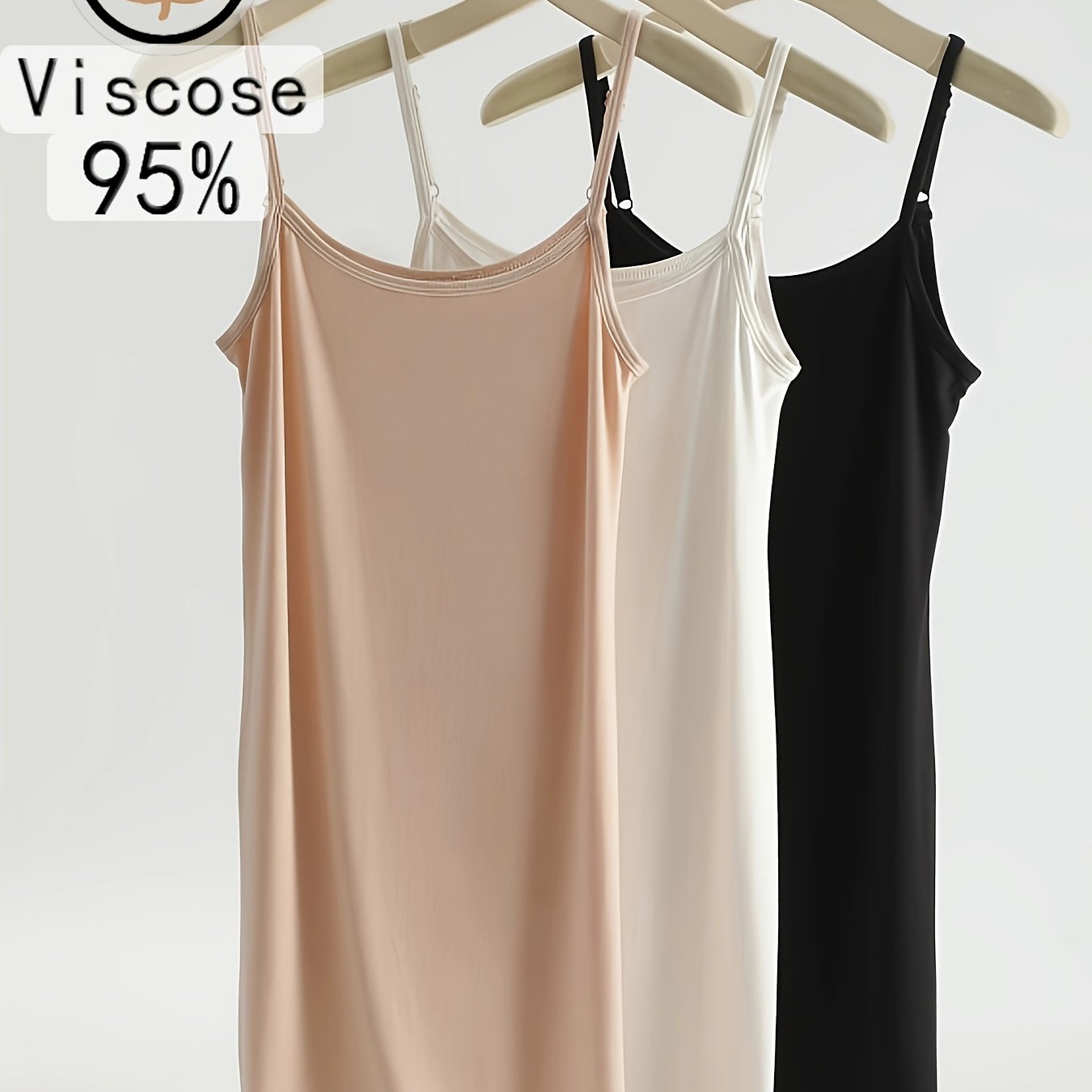 3pcs Women's Comfortable Spaghetti Strap Maxi Dress, Home Casual Nightgown, Lined Slip Dress
