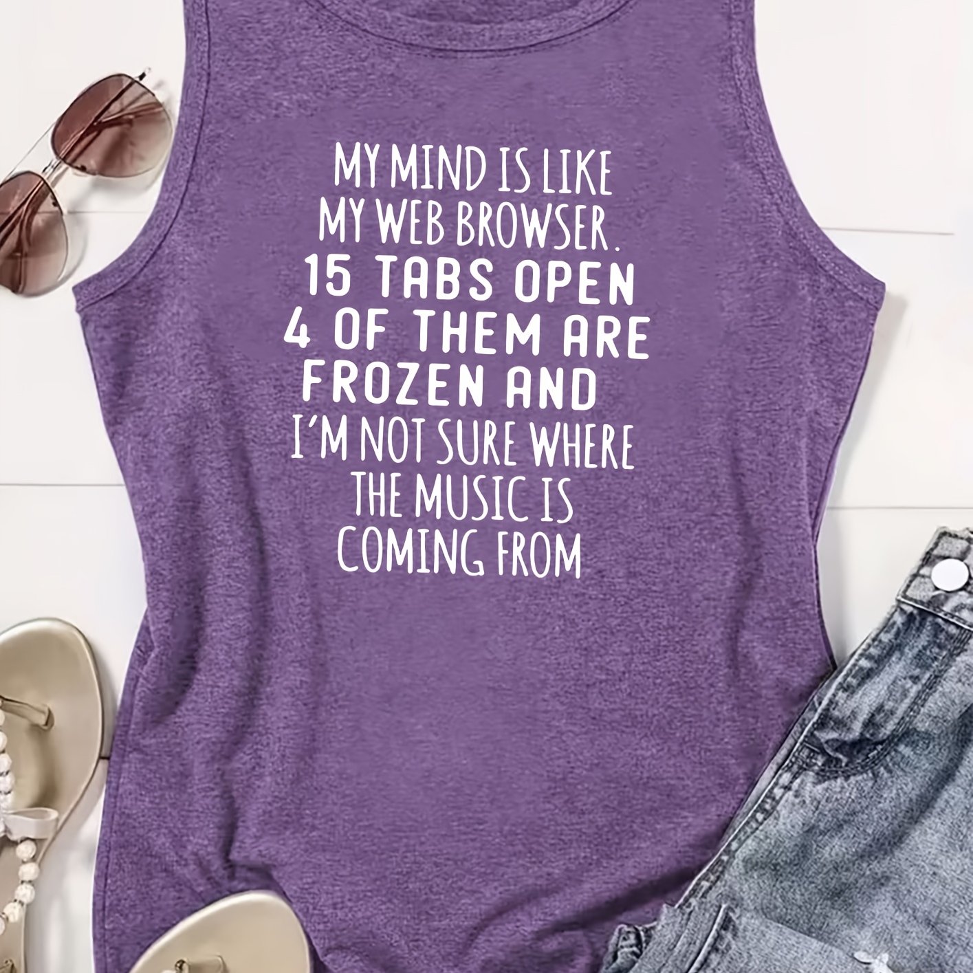 TEMU Women's Elegant Vest With Fun Browser Tab Text Print, Casual Loose Summer Vest, Fashionable And Elegant Commuting Vacation Daily Versatile