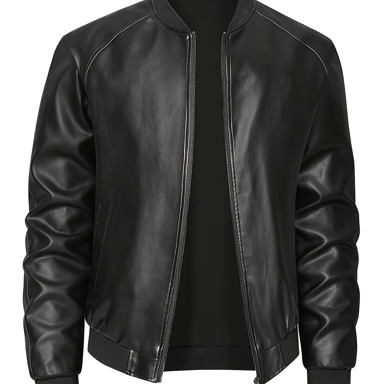 Plus Size Men's Pu Jacket Stand Collar Coat Top Casual Business Jacket Spring Autumn Winter Style, Plus Size
