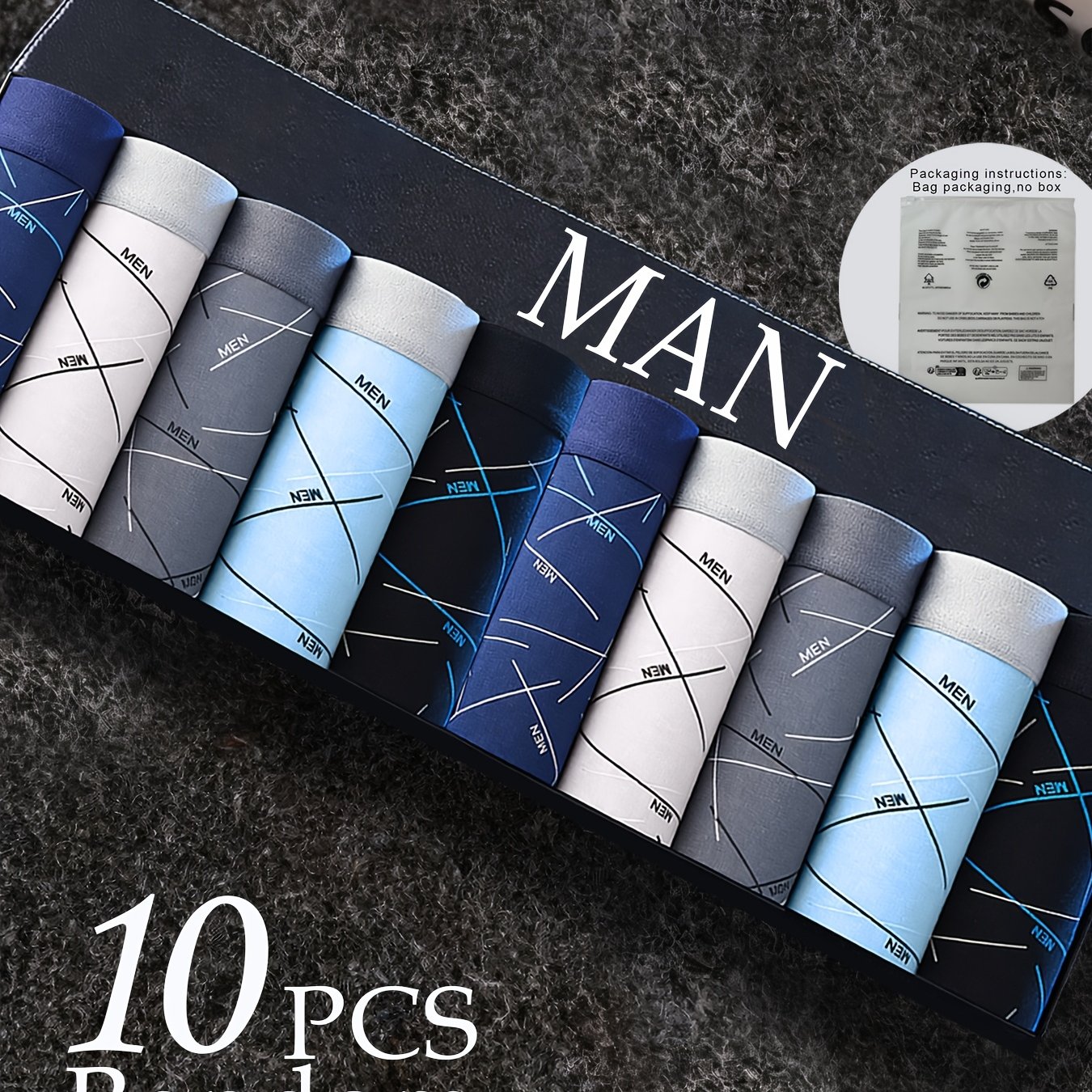 TEMU 10pcs Random Men's Boxer Briefs With Color Block Geometric Patterns And Letter Prints. Easy, Stylish, And Comfortably Casual