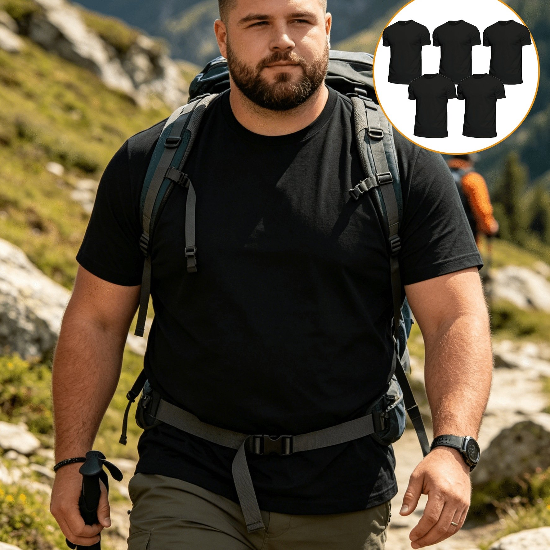 5pcs Men's Big & Tall Athletic T-shirts, Casual, Skin-friendly, Breathable Short Sleeve Tees, Plus Size