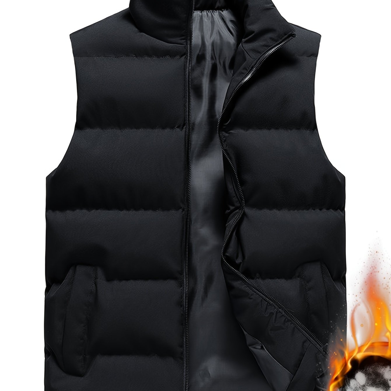 TEMU 1pc Stand Sleeveless - Polyester Zip-up Waistcoat Polyester For / - Woven Non-stretch Regular Fit Outerwear